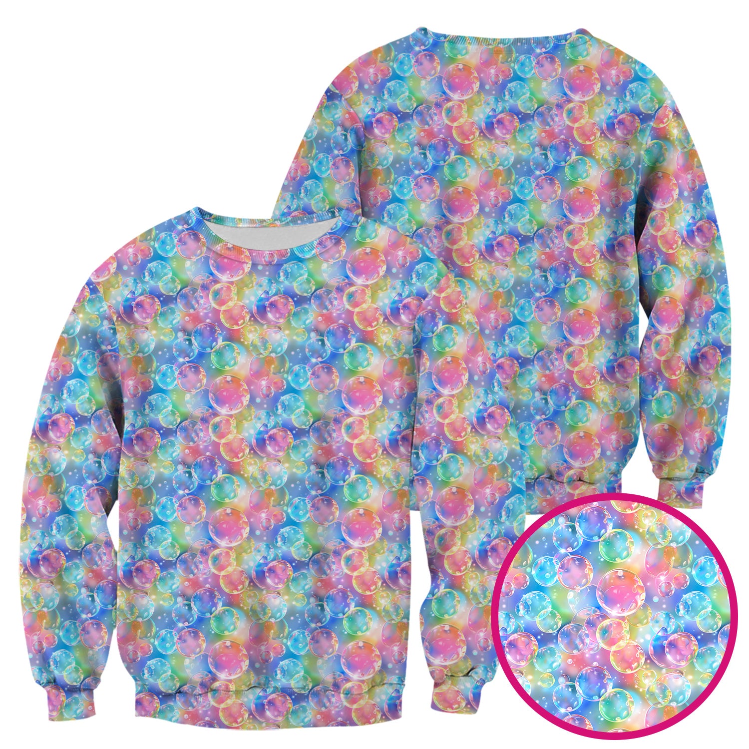 Colorful Floating Soap Bubble Pattern Scrub Top, Breathable Fabrics Nursing Uniform