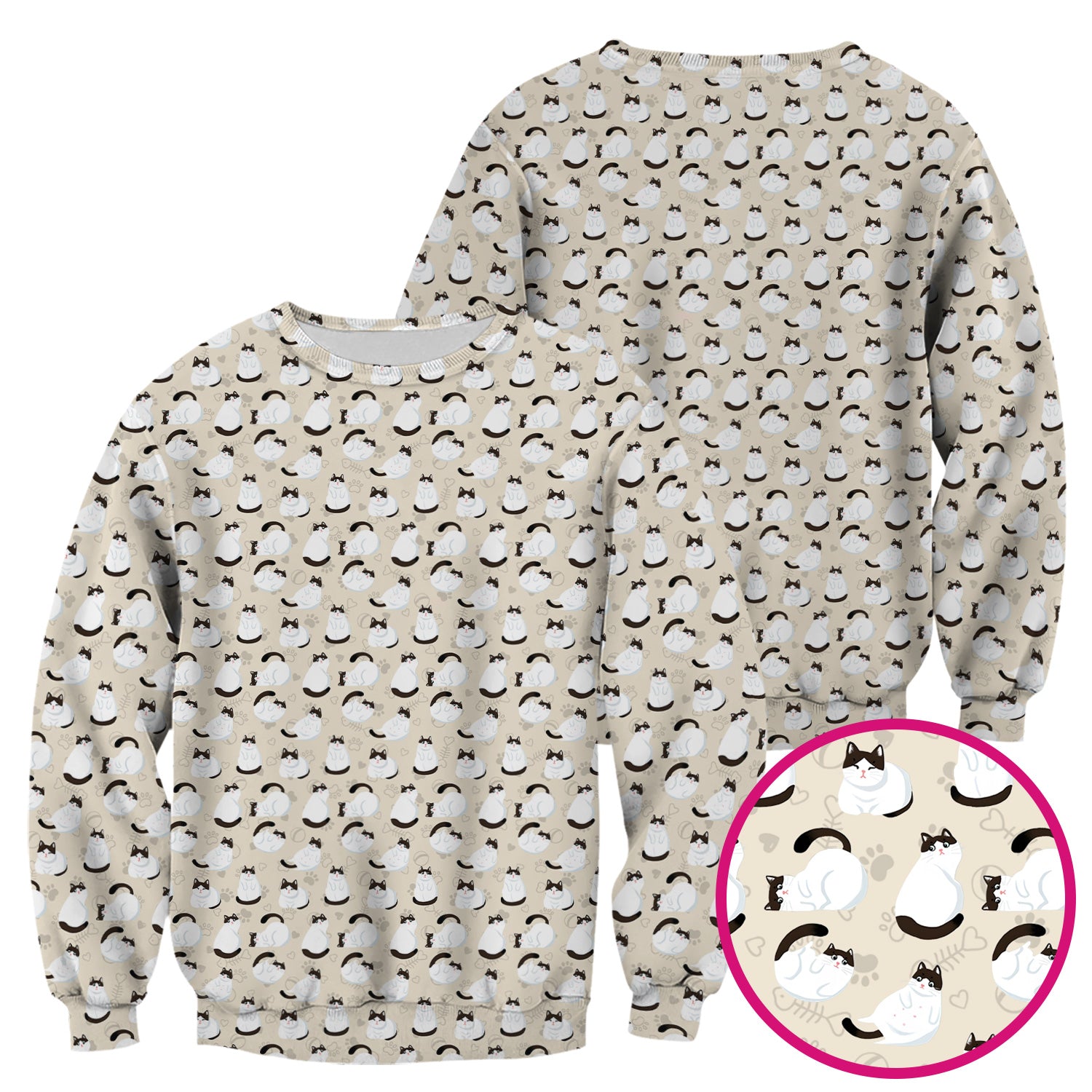 Cute Cat Pattern Medical Scrub Top, Breathable Fabrics Nursing Uniform