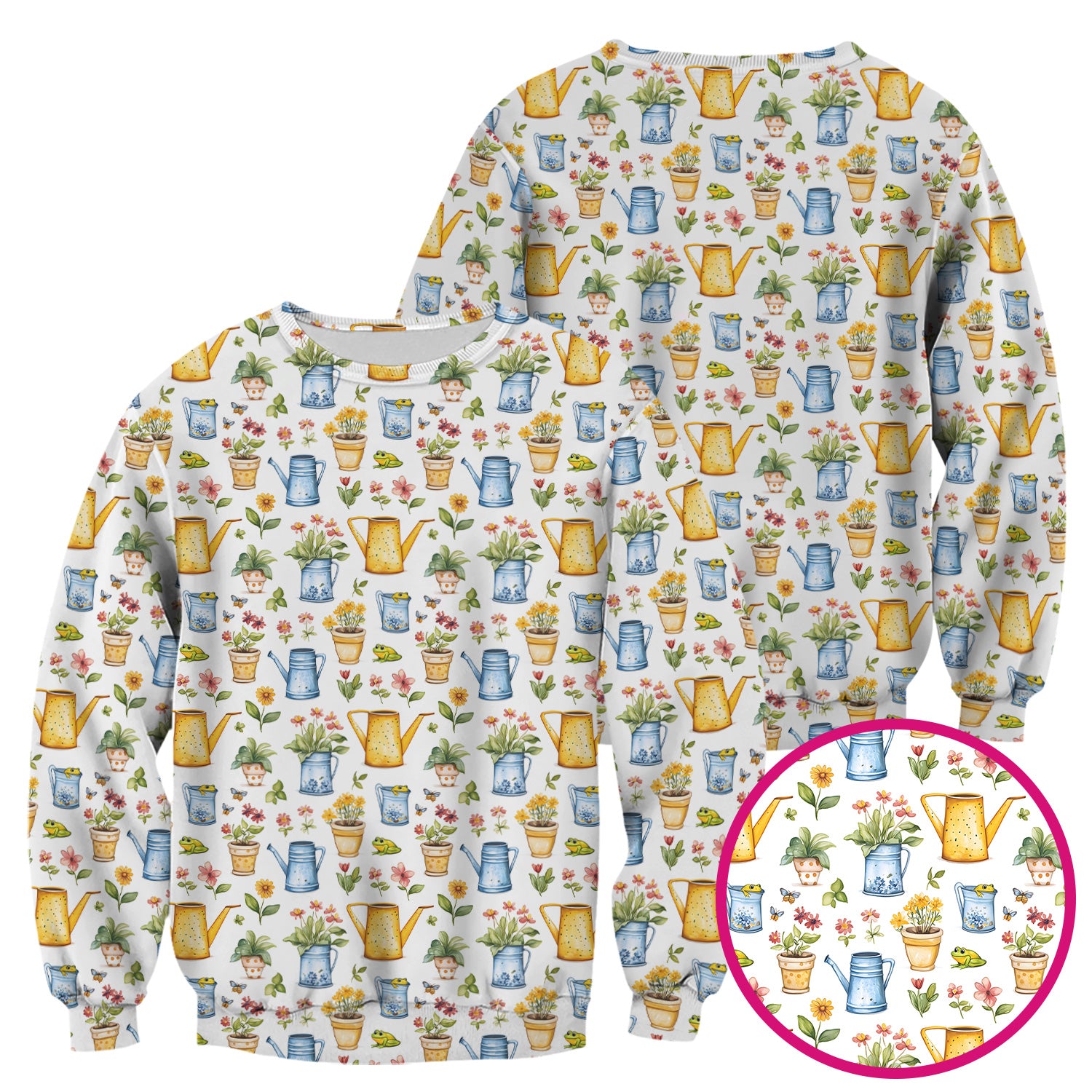 Watering Can and Flower Pot Garden Scrub Top, Comfortable Scrubs for Nurses
