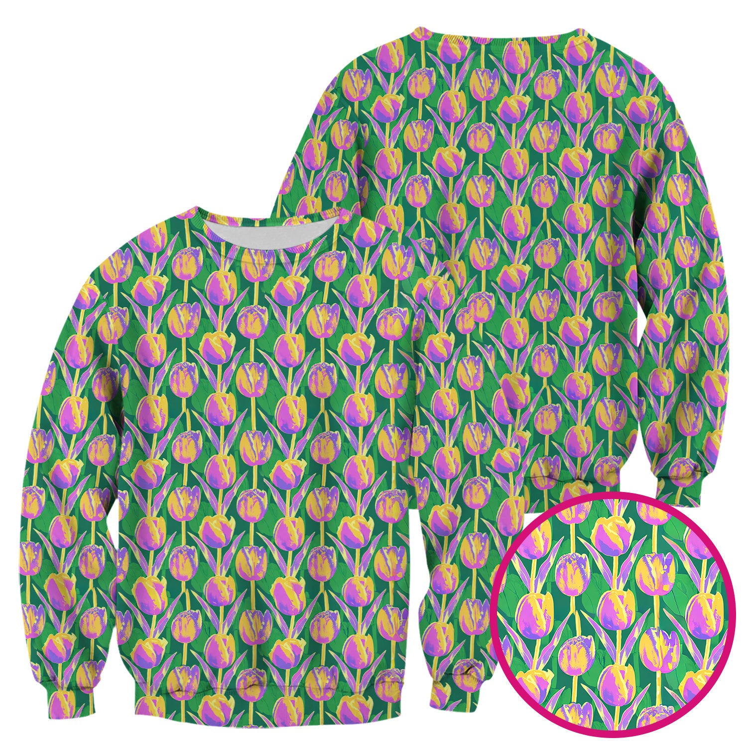 Colorful Tulip Floral Pattern Scrub Top, Breathable Fabrics Nursing Uniform