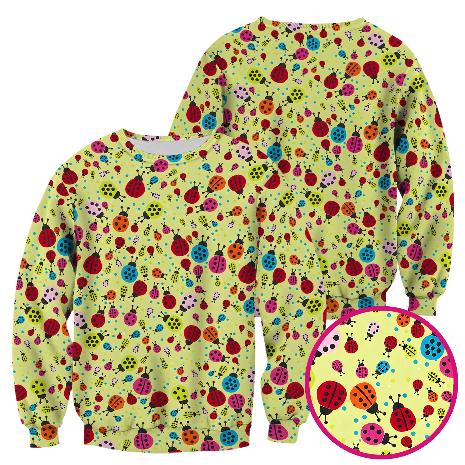 Colorful Ladybug Garden Pattern Scrub Top, Comfortable Scrubs for Nurses