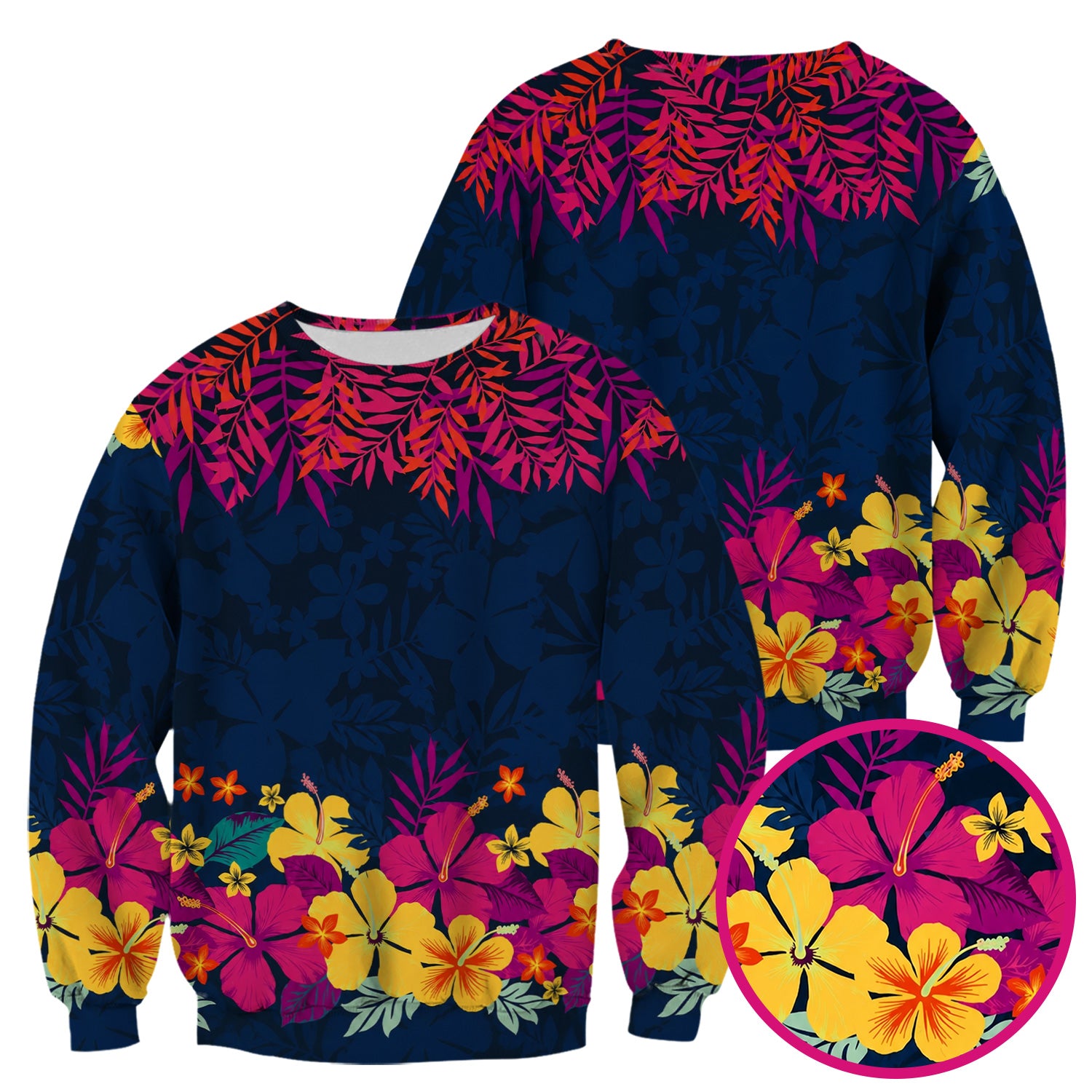 Tropical Hibiscus Palm Leaf Pattern Scrub Top, Comfortable Scrubs for Nurses