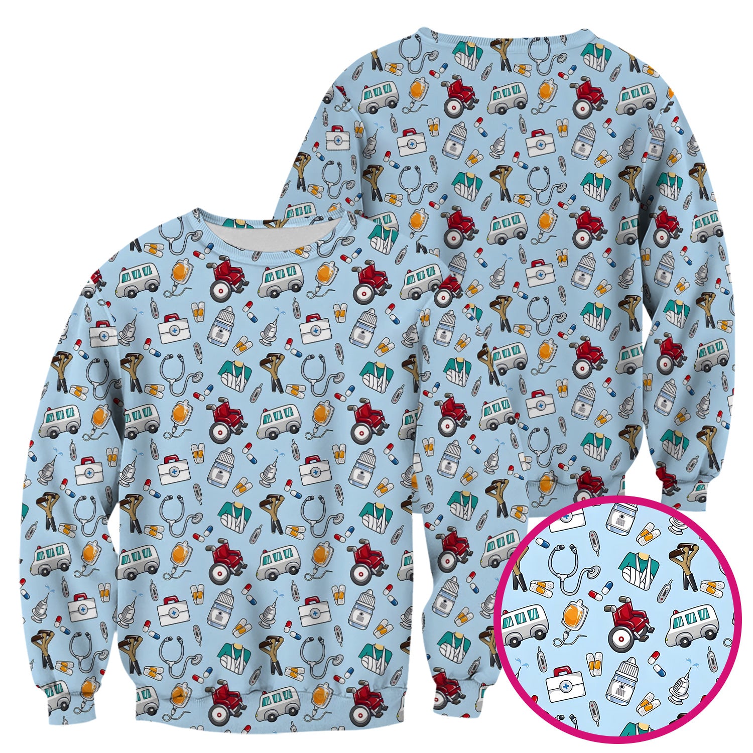 Care Medical Tools & Emergency Transport Pattern Scrub Top, Comfortable Scrubs for Nurses