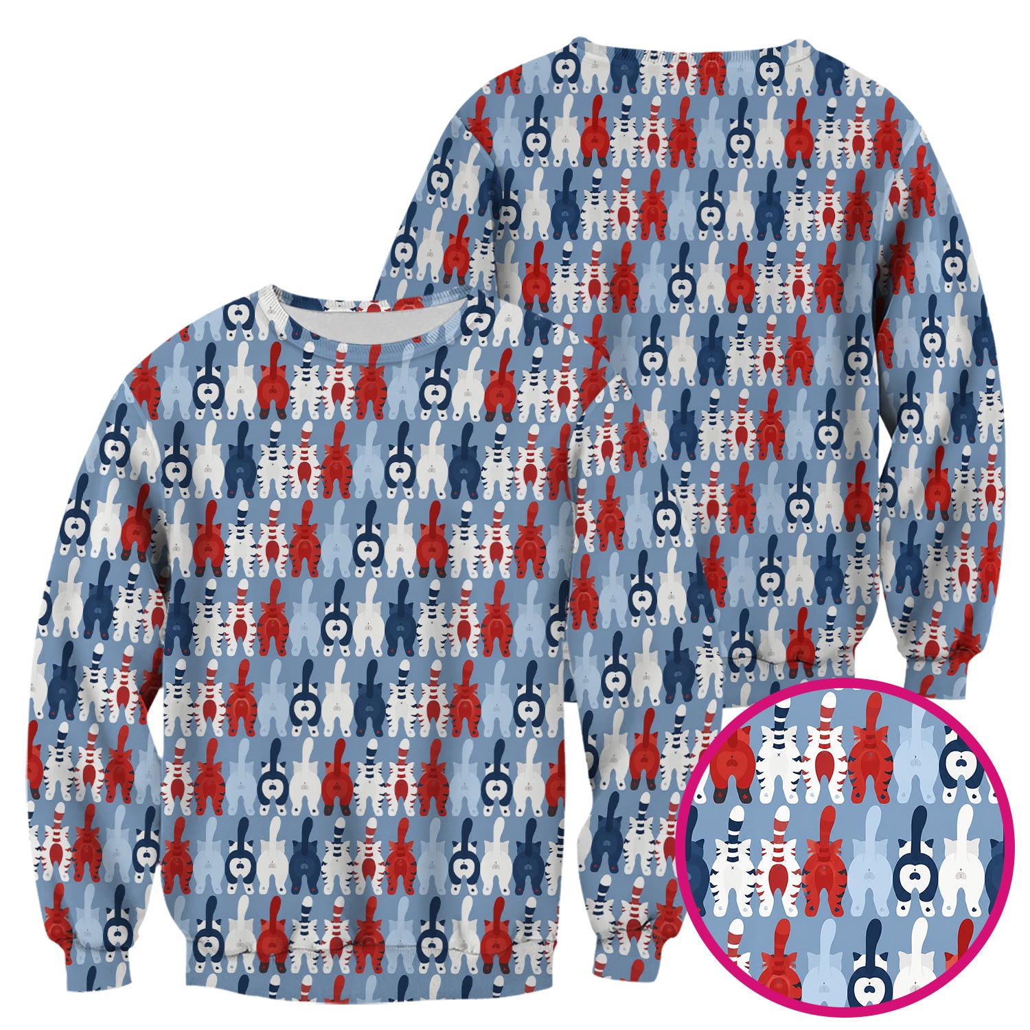 Colorful Patriotic Cat Tail Pattern Scrub Top, Comfortable Scrubs for Nurses