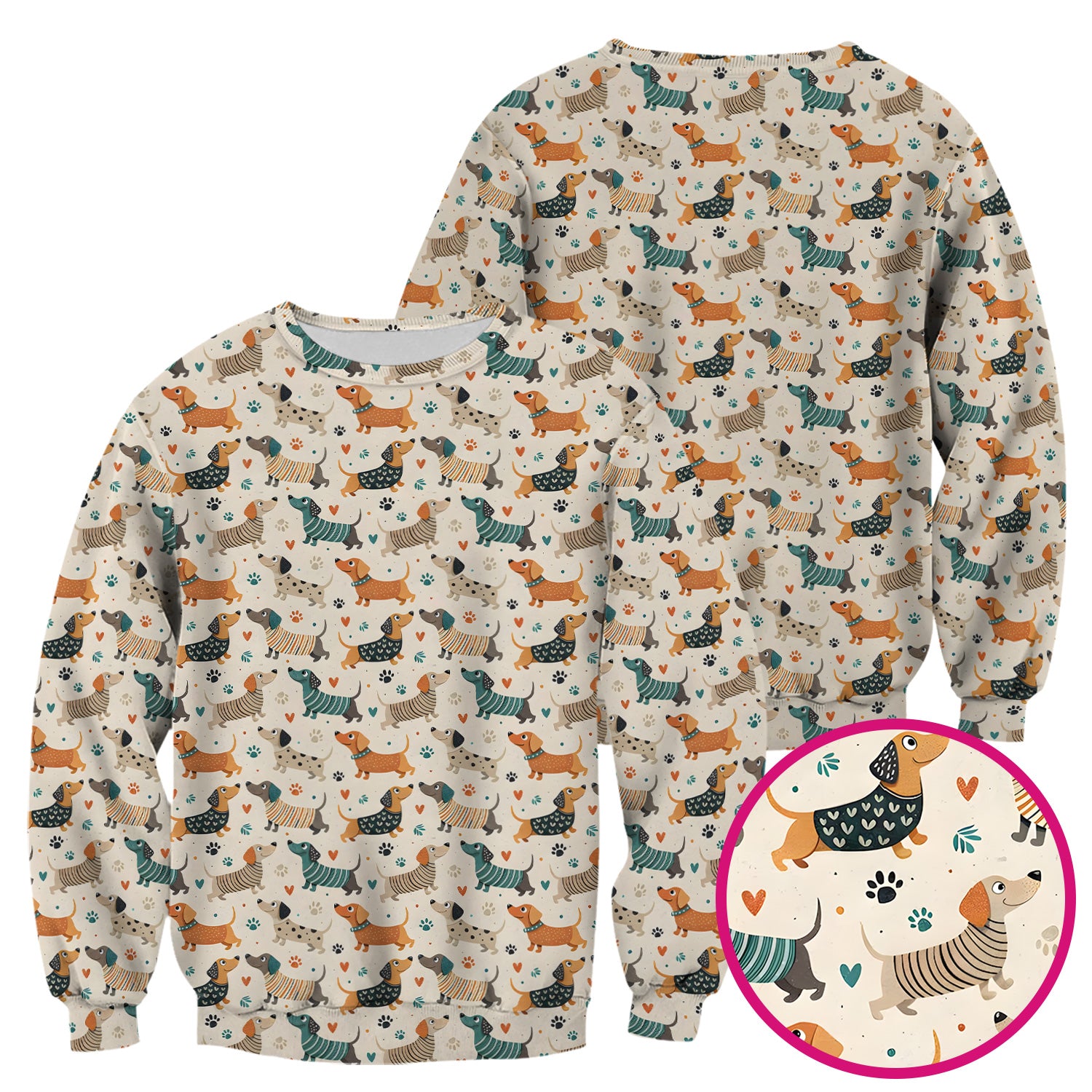 Fun Dachshund Dog Paw Heart Pattern Scrub Top, Comfortable Scrubs for Nurses