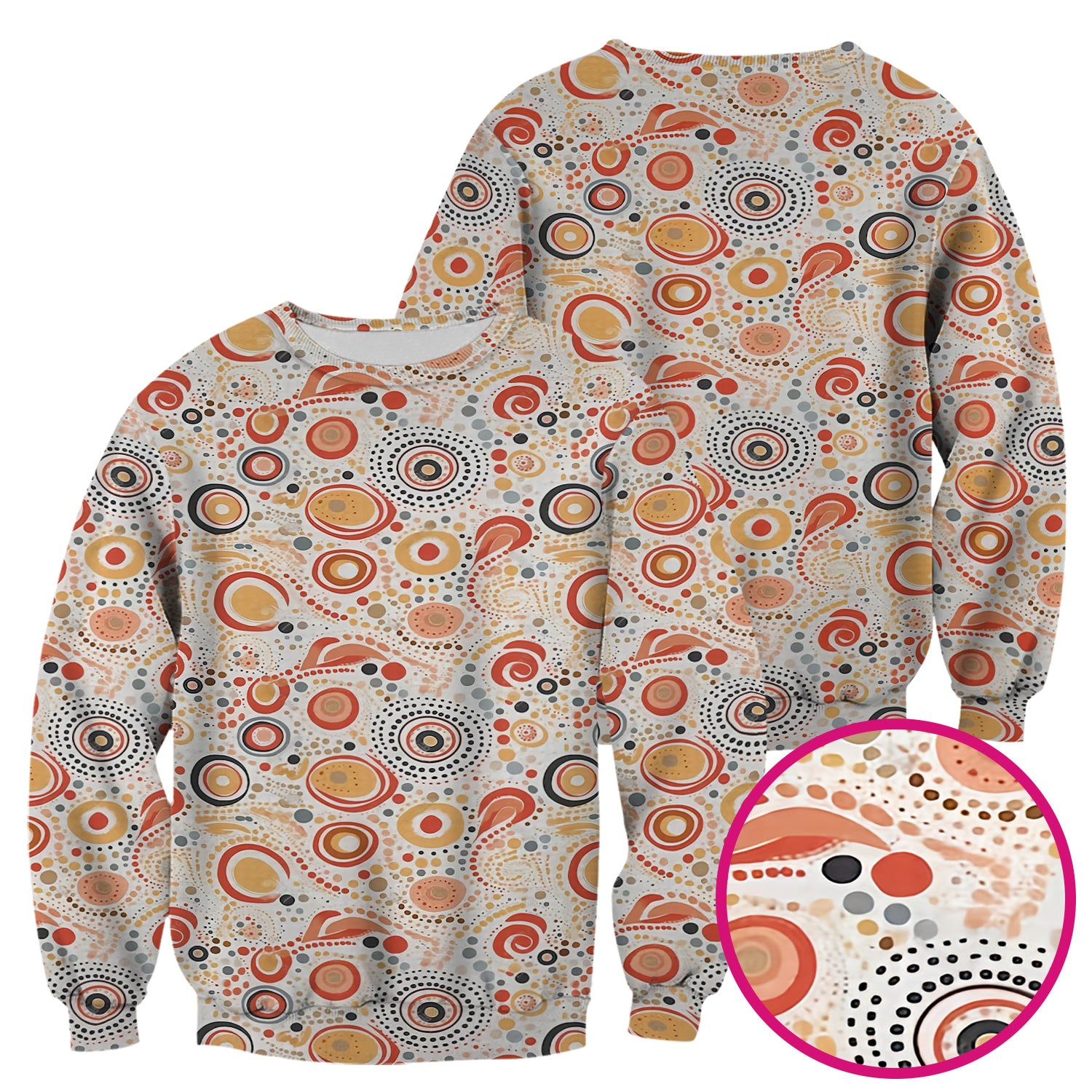 Abstract Earth Tone Dot Circle Pattern Scrub Top, Breathable Fabrics Nursing Uniform