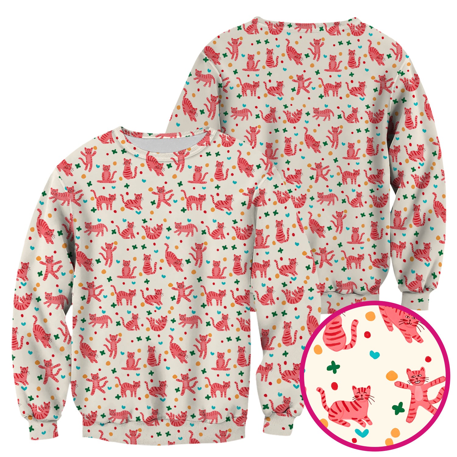 Cute Pink Cat Pattern Scrub Top, Comfortable Scrubs for Nurses