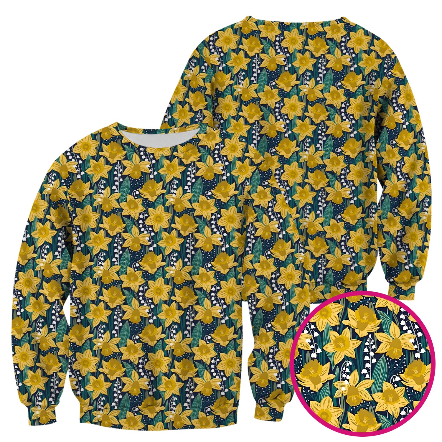 Yellow Daffodil Lily Valley Pattern Scrub Top, Comfortable Scrubs for Nurses