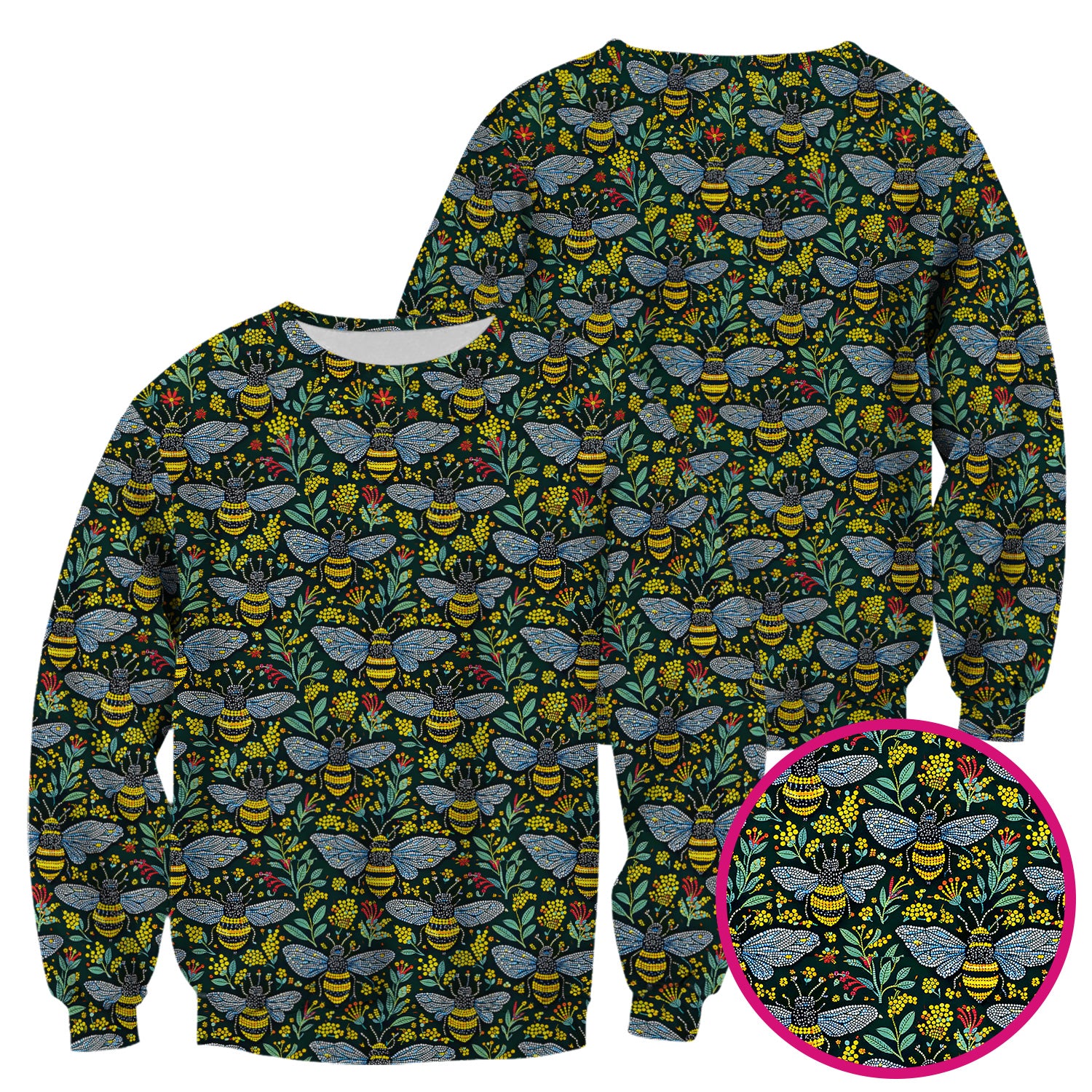 Honey Bee And Wildflower Garden Pattern Scrub Top, Comfortable Scrubs for Nurses