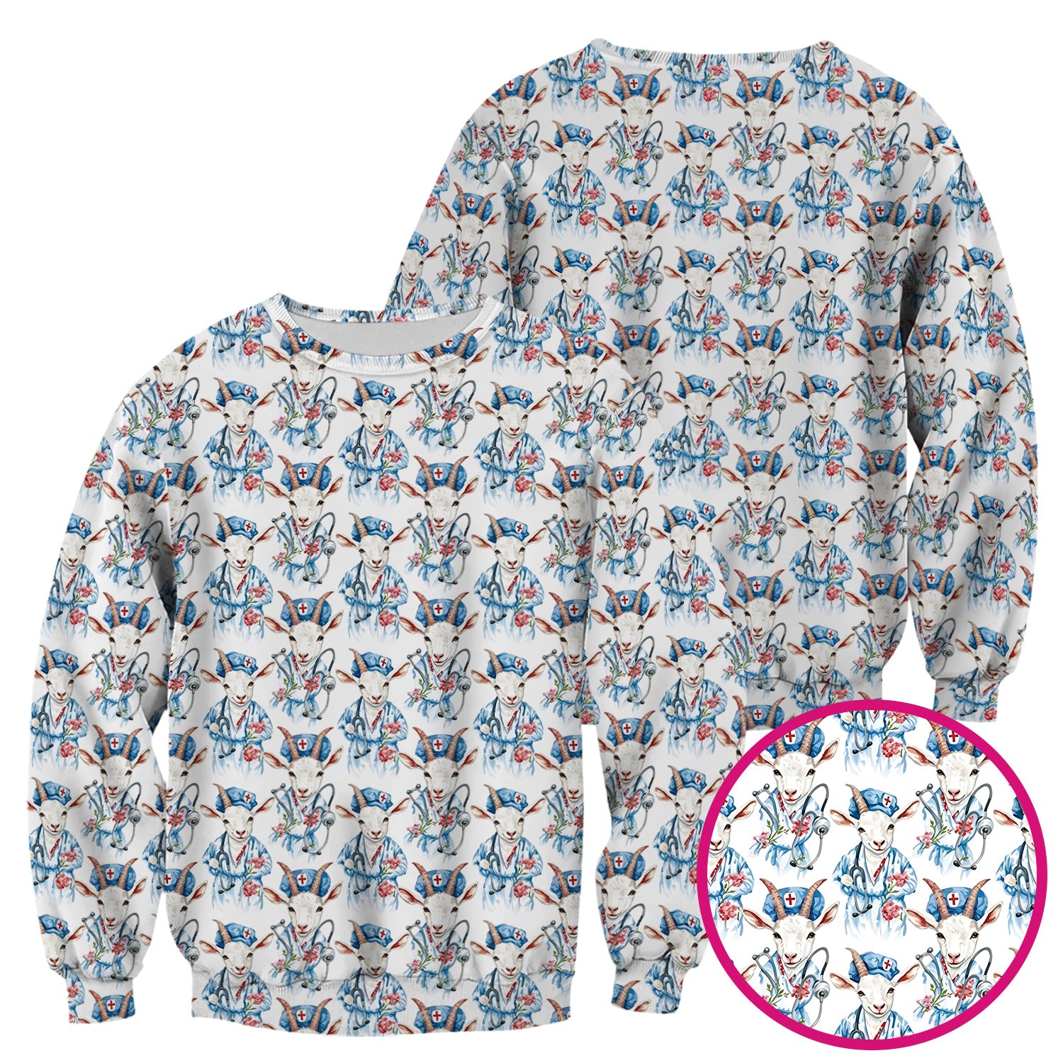 Cute Goat Animal Lover Pattern Scrub Top, Comfortable Scrubs for Nurses