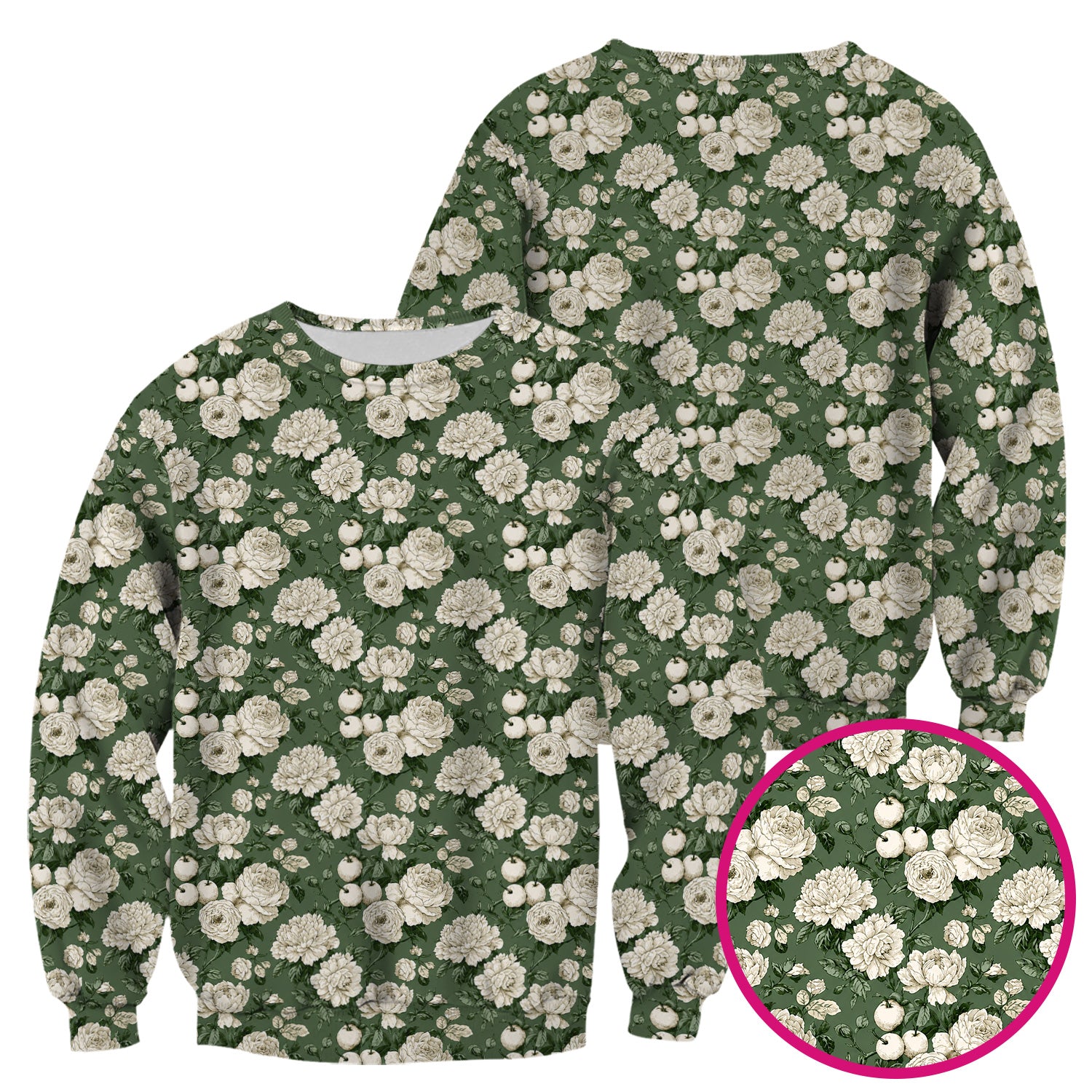Elegant White Rose Garden Pattern Scrub Top, Comfortable Scrubs for Nurses