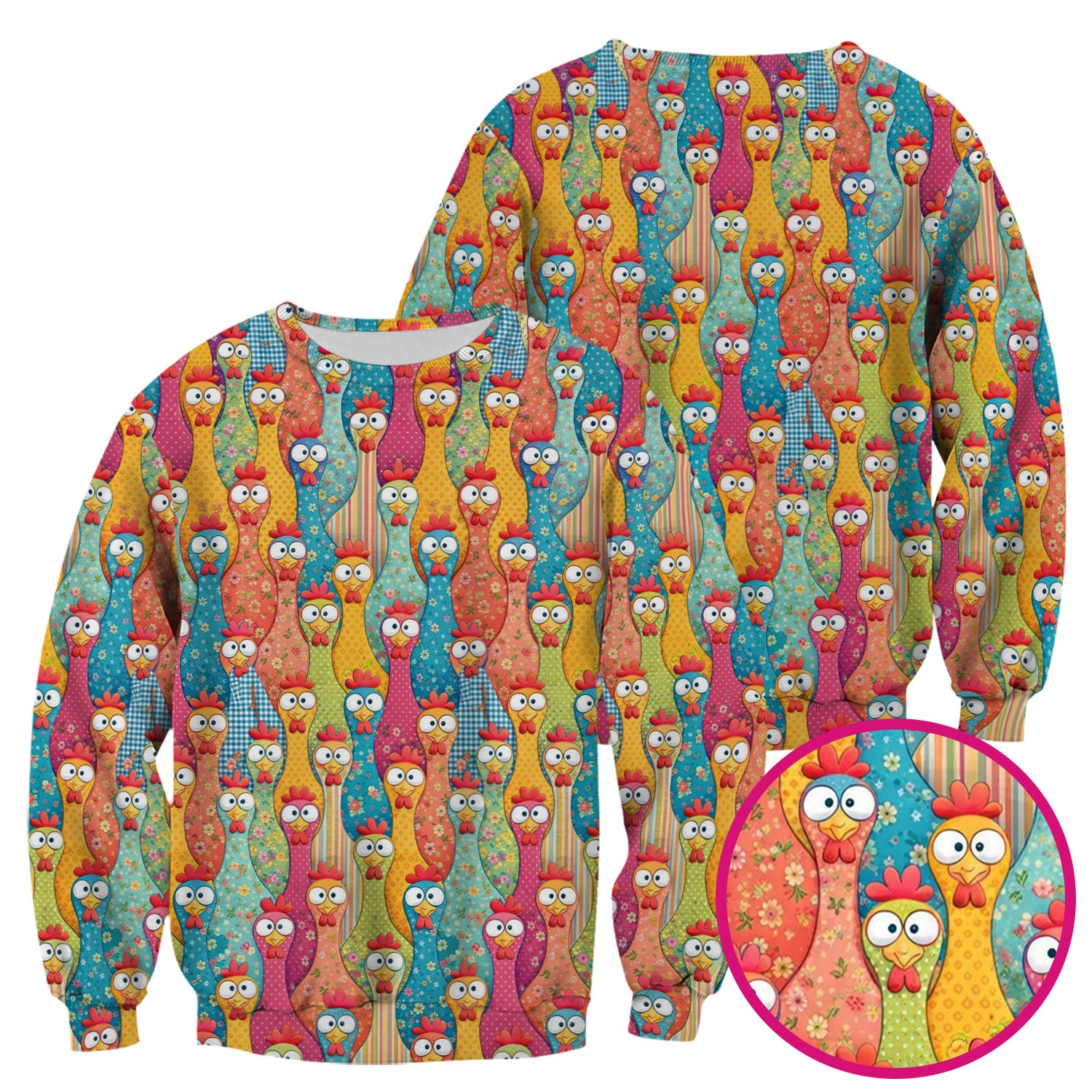Funny Farm Chicken Cartoon Pattern Scrub Top, Comfortable Scrubs for Nurses
