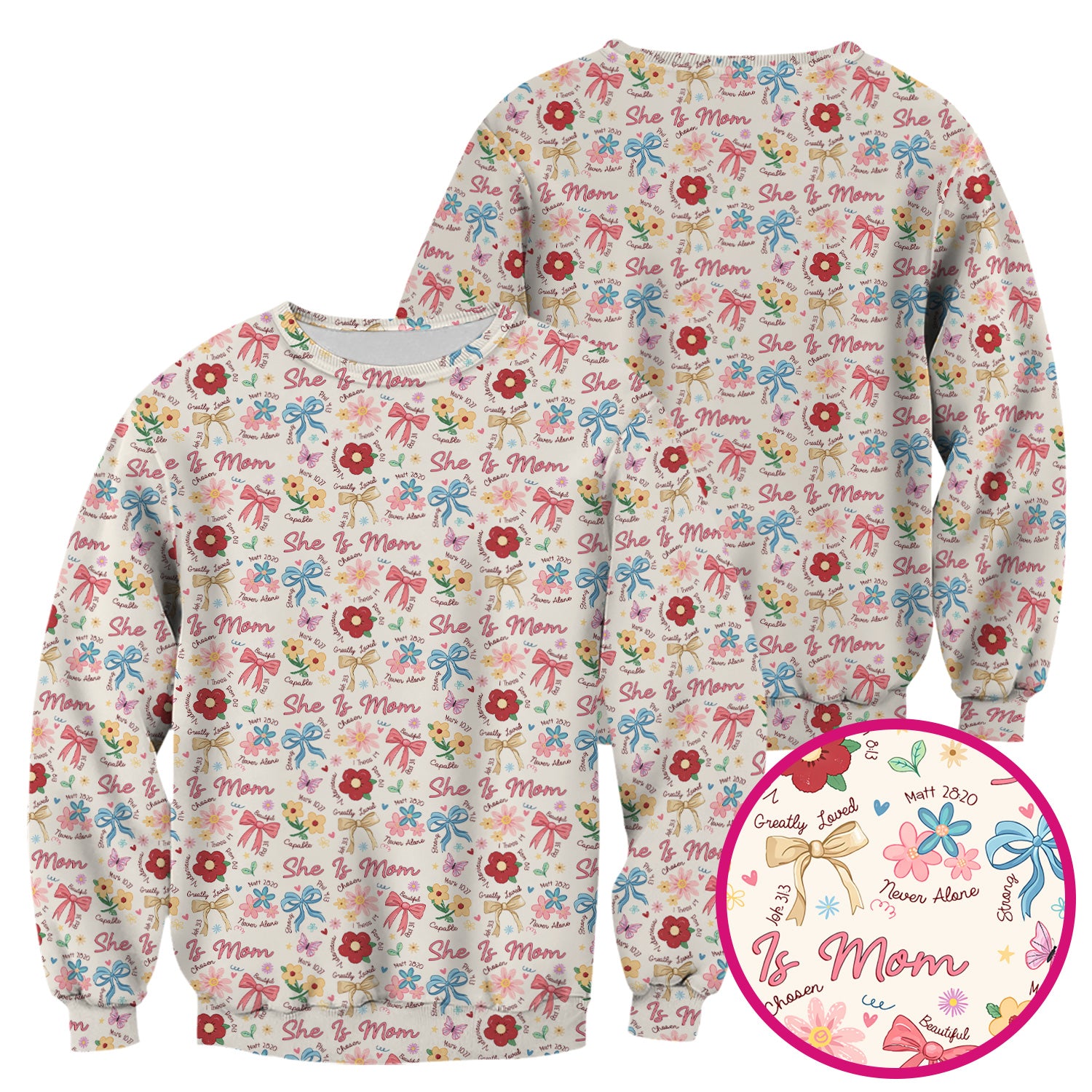 She Is Mom Floral Bow Pattern Scrub Top, Comfortable Scrubs for Nurses