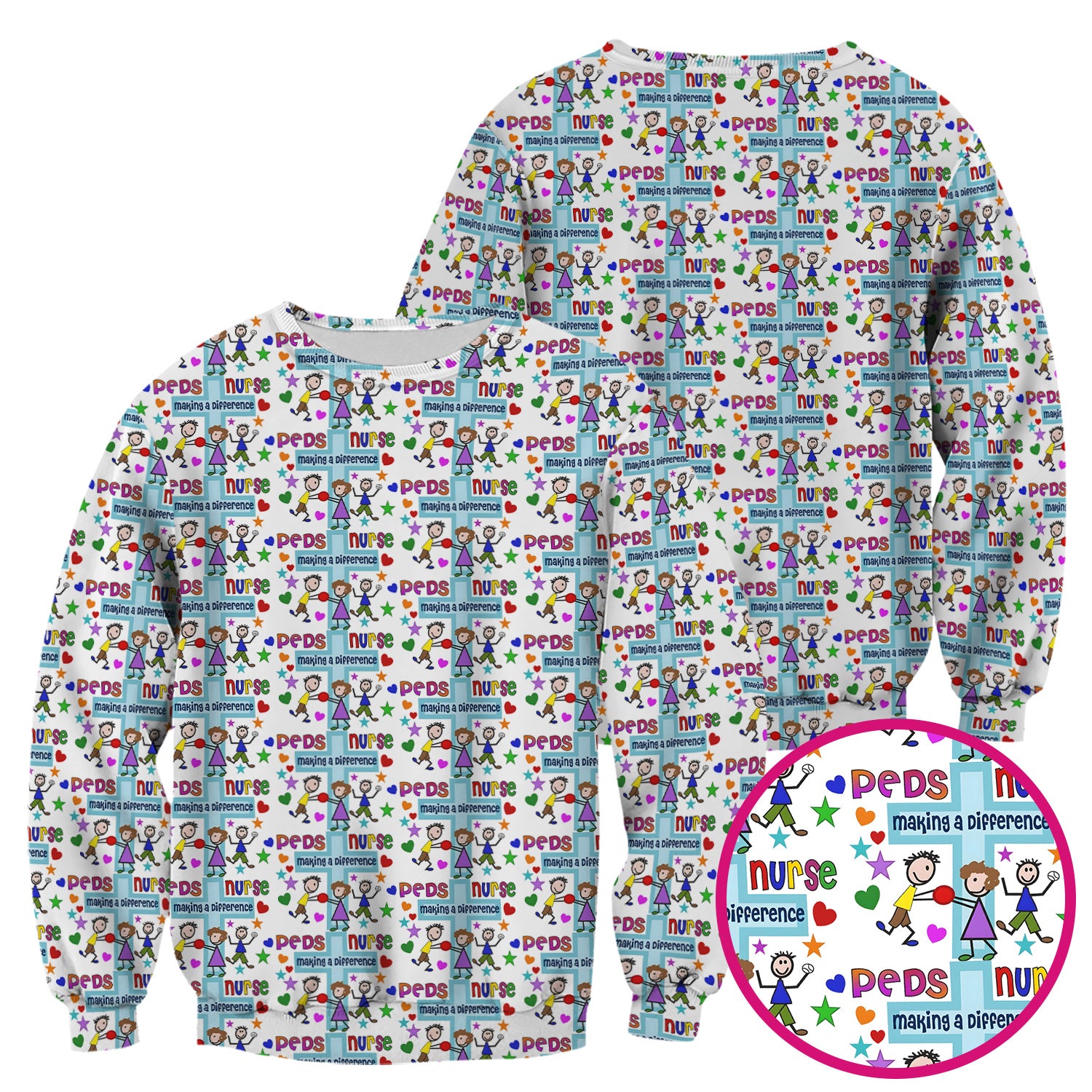 Peds Nurse Making A Difference Pattern Scrub Top, Comfortable Scrubs for Nurses