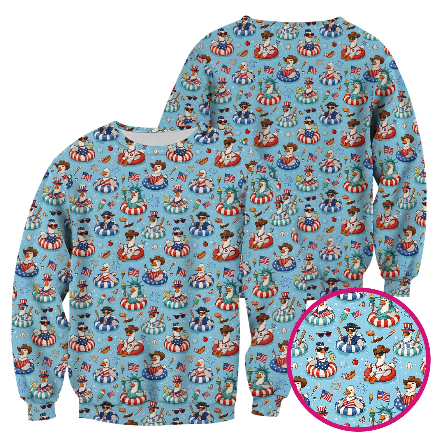 Funny Patriotic Duck Pool Party Pattern Scrub Top, Comfortable Scrubs for Nurses