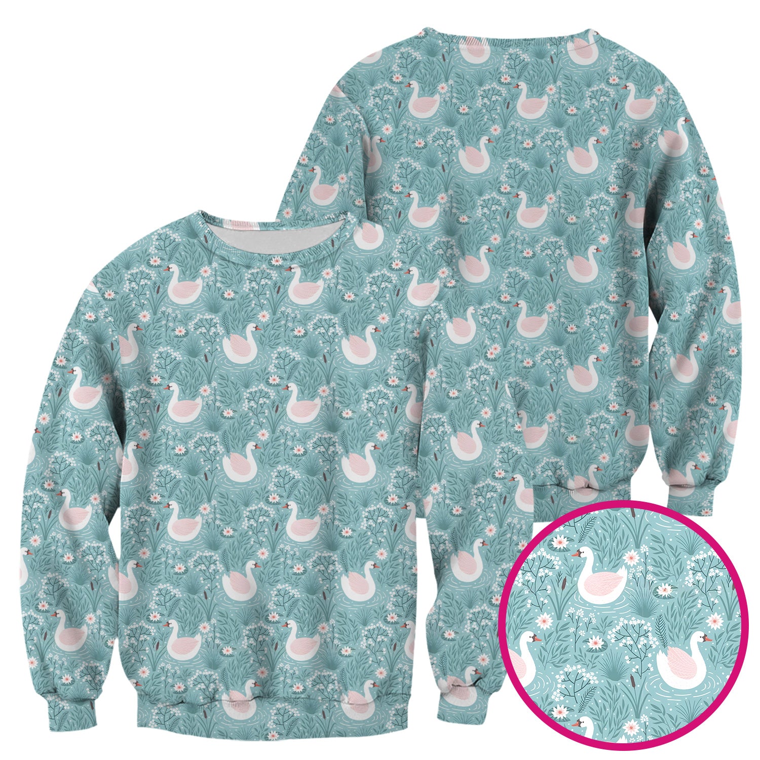 Sweet Swan Waterlily Garden Pattern Scrub Top, Comfortable Scrubs for Nurses