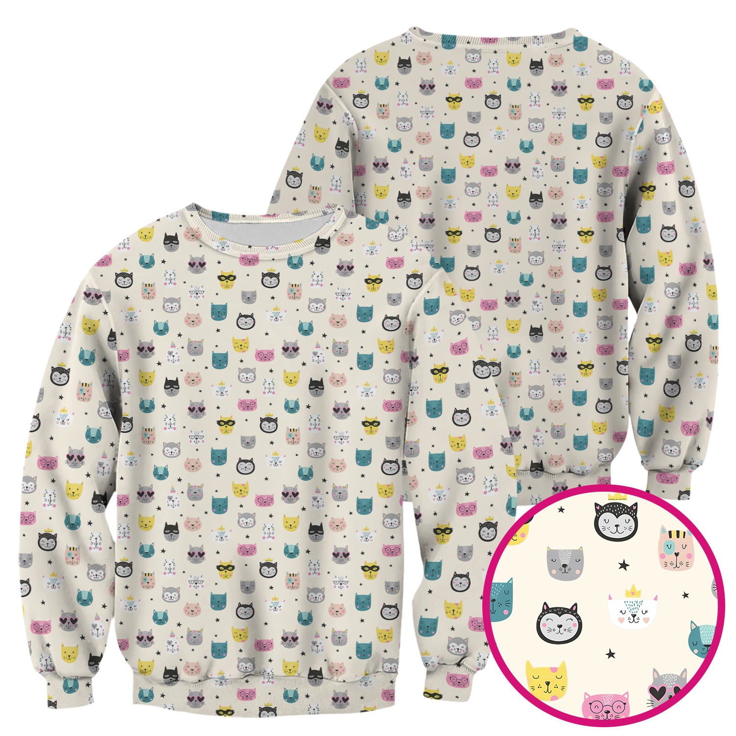 Cute Colorful Cat Pattern Scrub Top, Comfortable Scrubs for Nurses