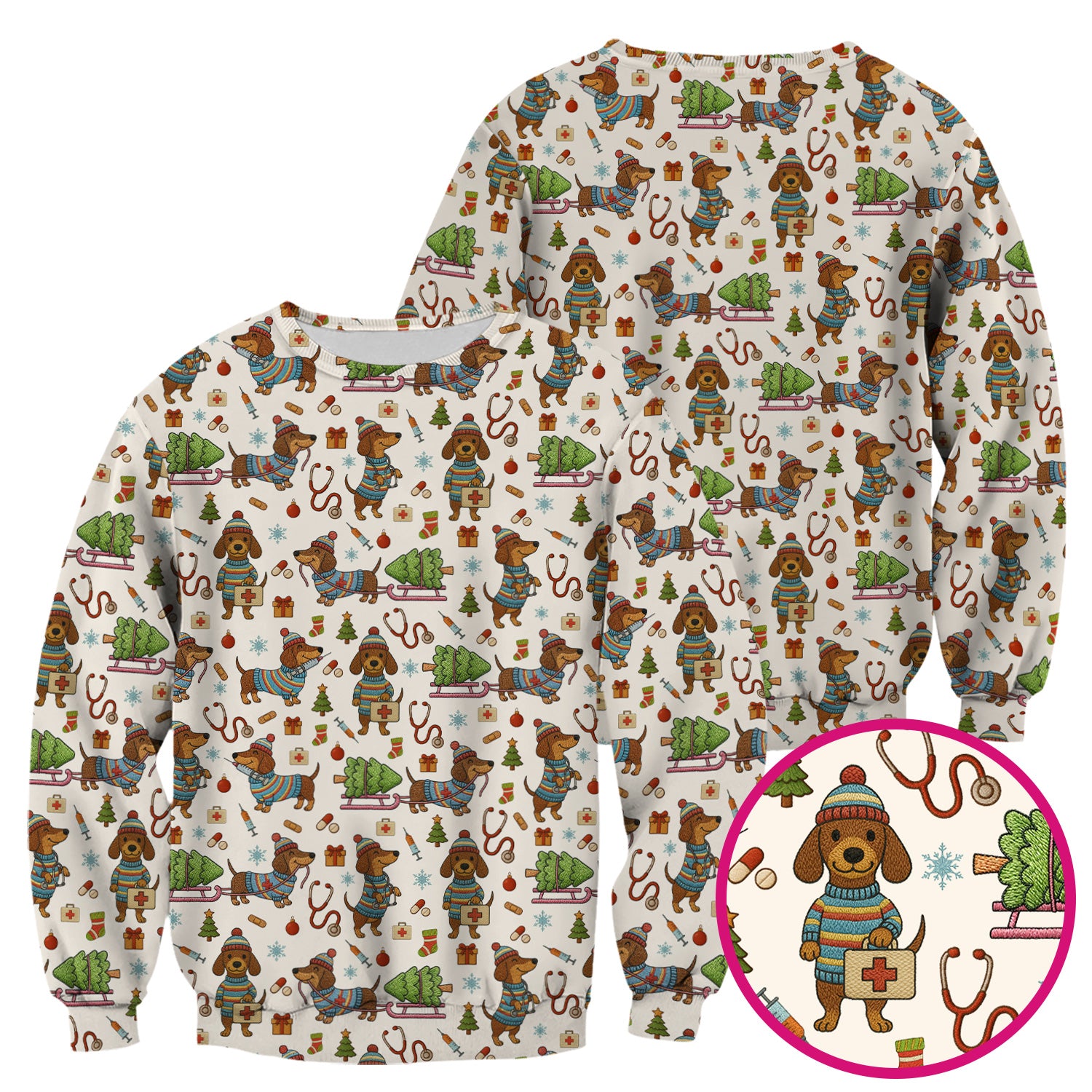 Dachshund Dog Scrub For Nurse, Funny Wiener Dog Lover Gift, Cute Dog 3D Knit Pattern Shirt