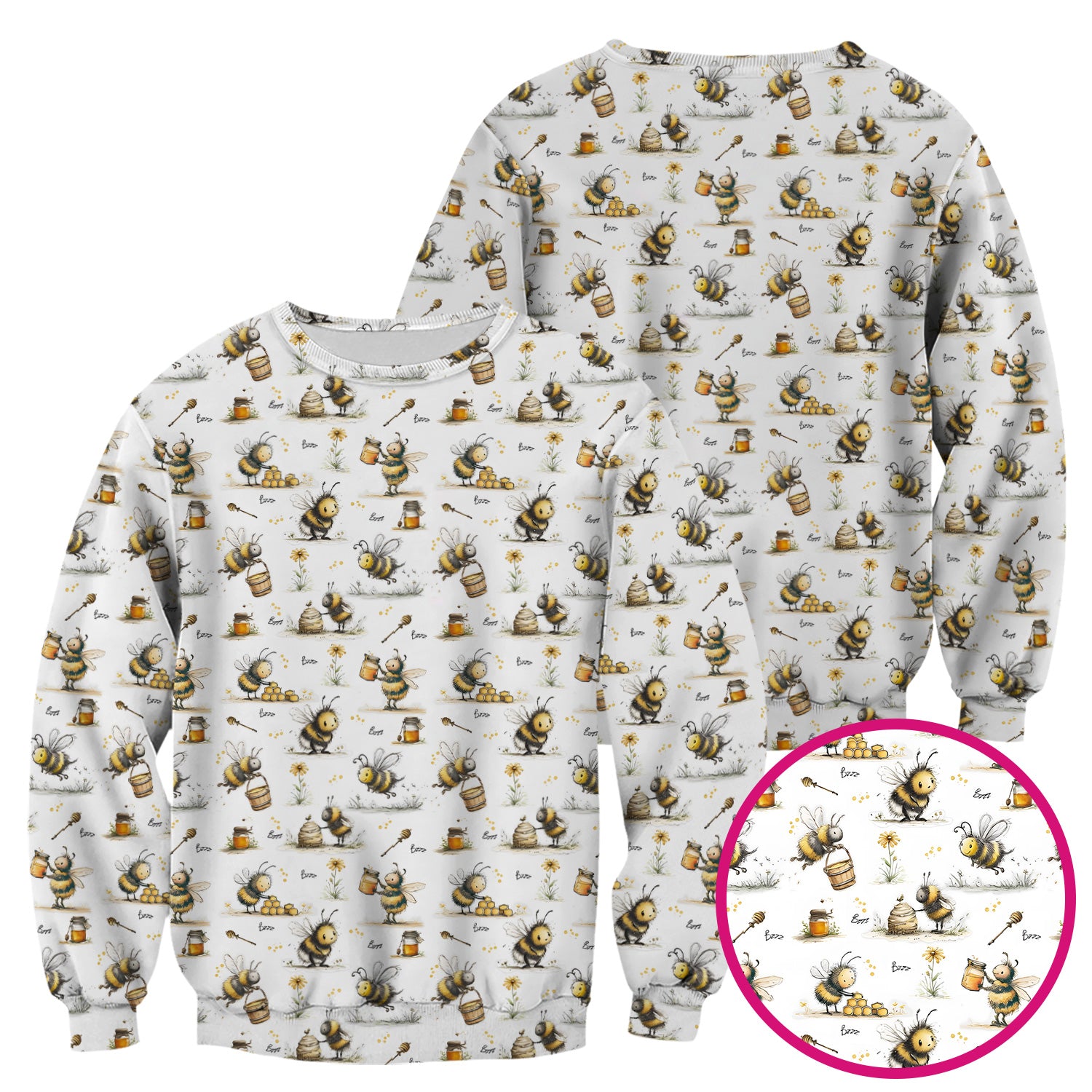 Cute Honey Bee Jar Garden Pattern Scrub Top, Comfortable Scrubs for Nurses