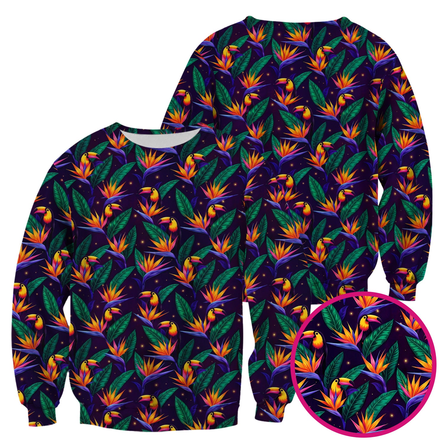 Tropical Toucan Bird Paradise Leaves Pattern Scrub Top, Comfortable Scrubs for Nurses