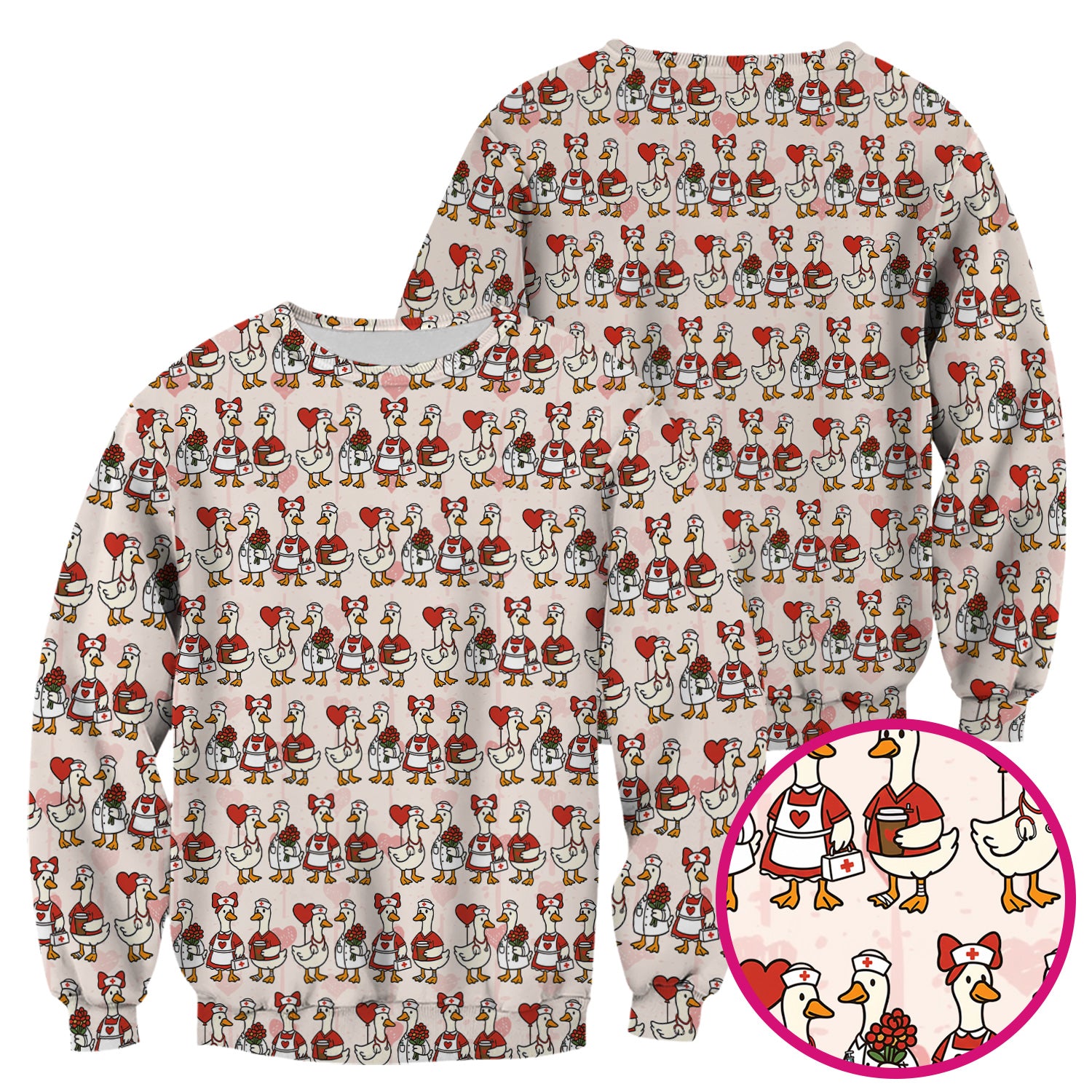 Valentine Nurse Goose Pattern Scrub Top, Comfortable Scrubs for Nurse