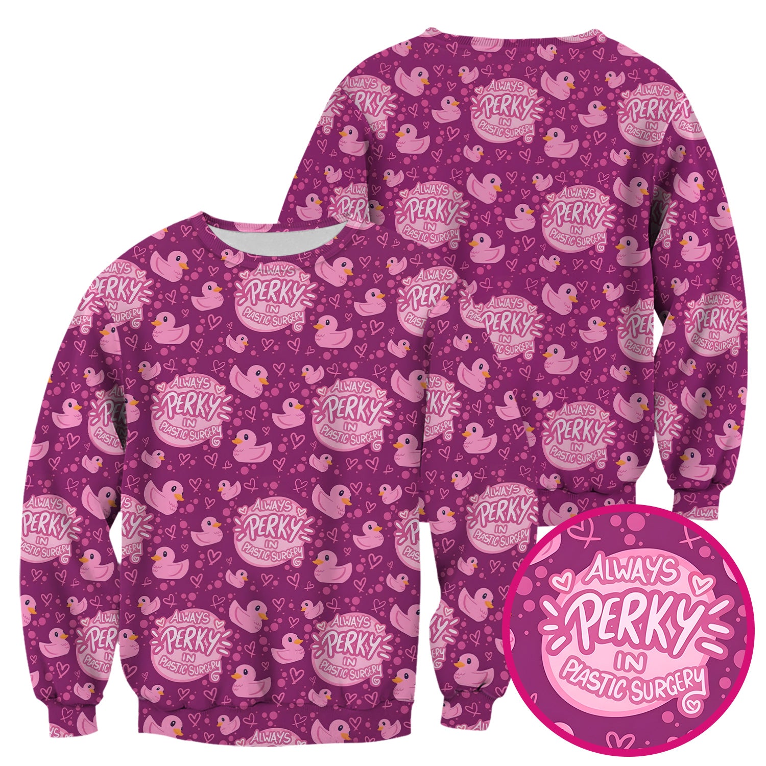 Always Perky Plastic Surgery Duck Pattern Scrub Top, Comfortable Scrubs for Nurses