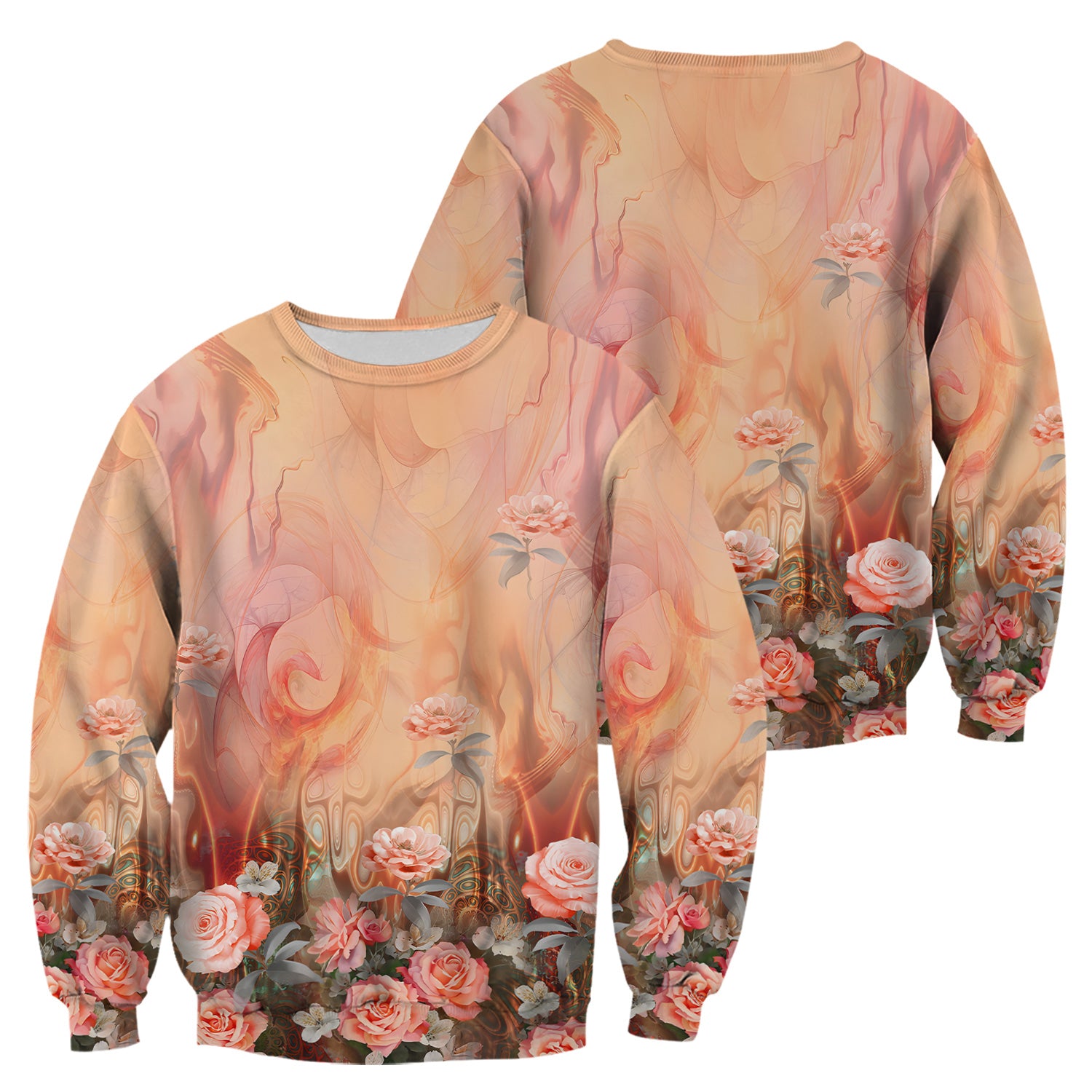 Elegant Peach Marble Rose Pattern Scrub Top, Comfortable Scrubs for Nurses