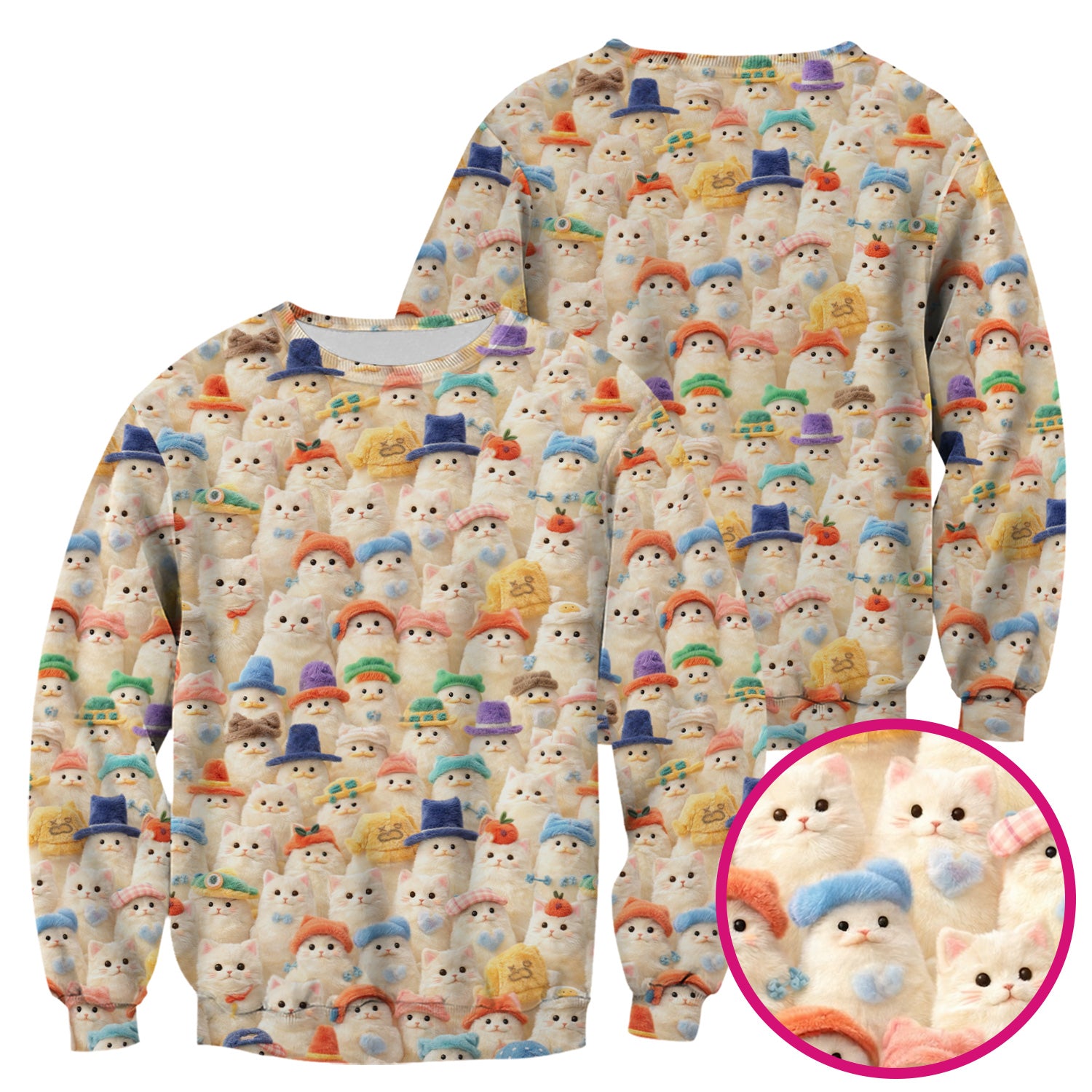 Adorable Cats Wearing Colorful Hats Pattern Scrubs Top, Comfortable Scrubs for Nurses