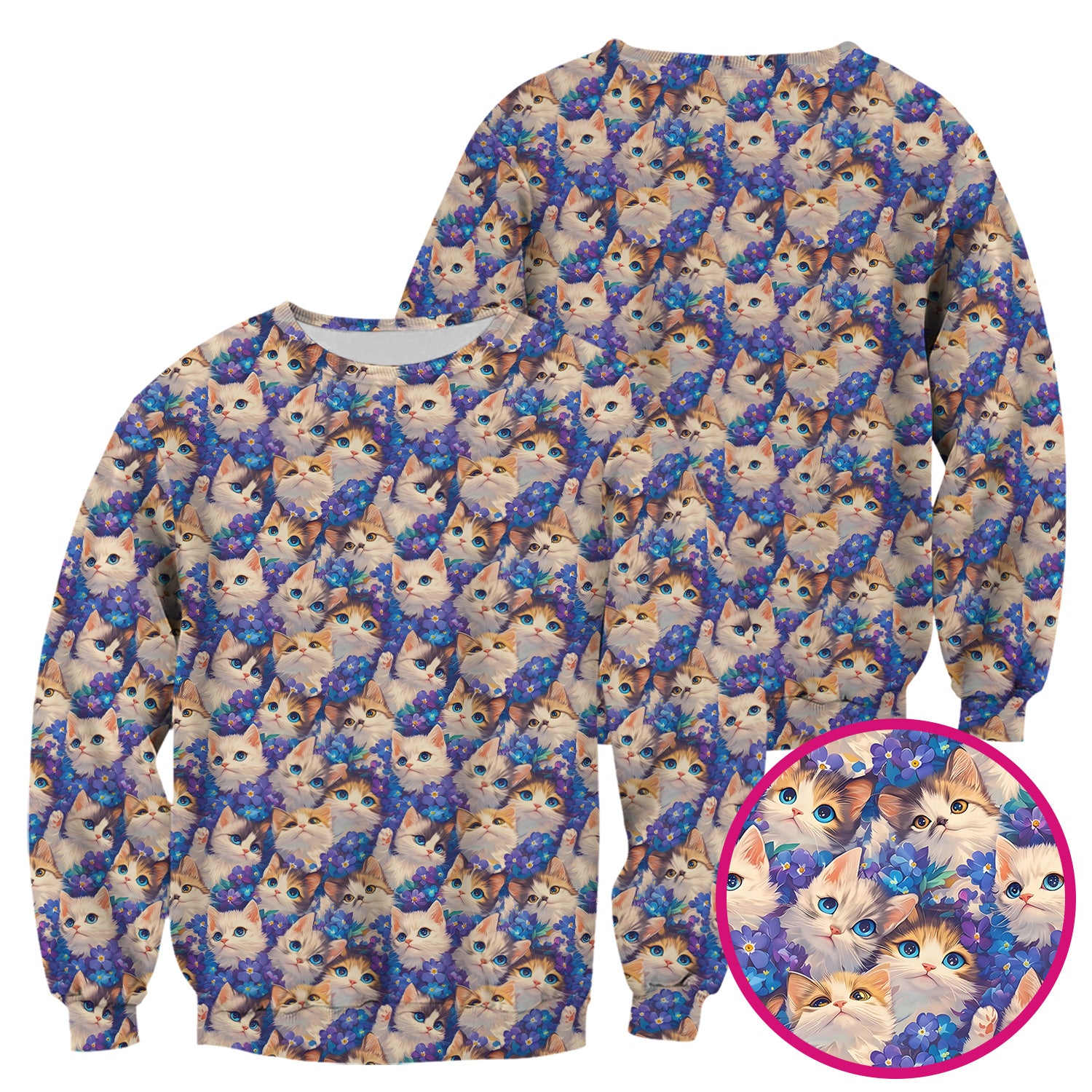 Cute Blue Eyed Kitten Pattern Scrub Top, Comfortable Scrubs for Nurses