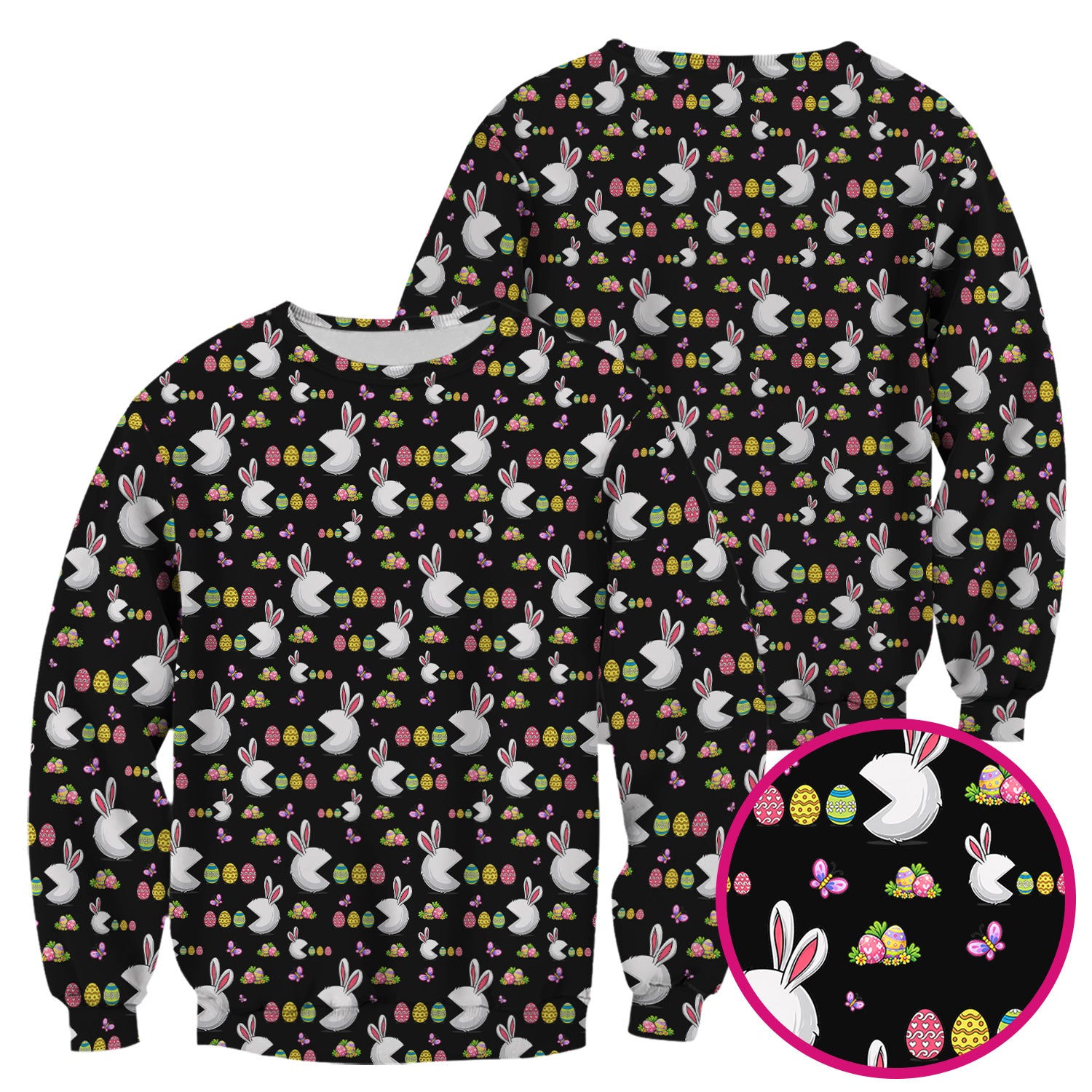 Easter Bunny and Colorful Eggs Print Scrub Top, Breathable Fabrics Nursing Uniform