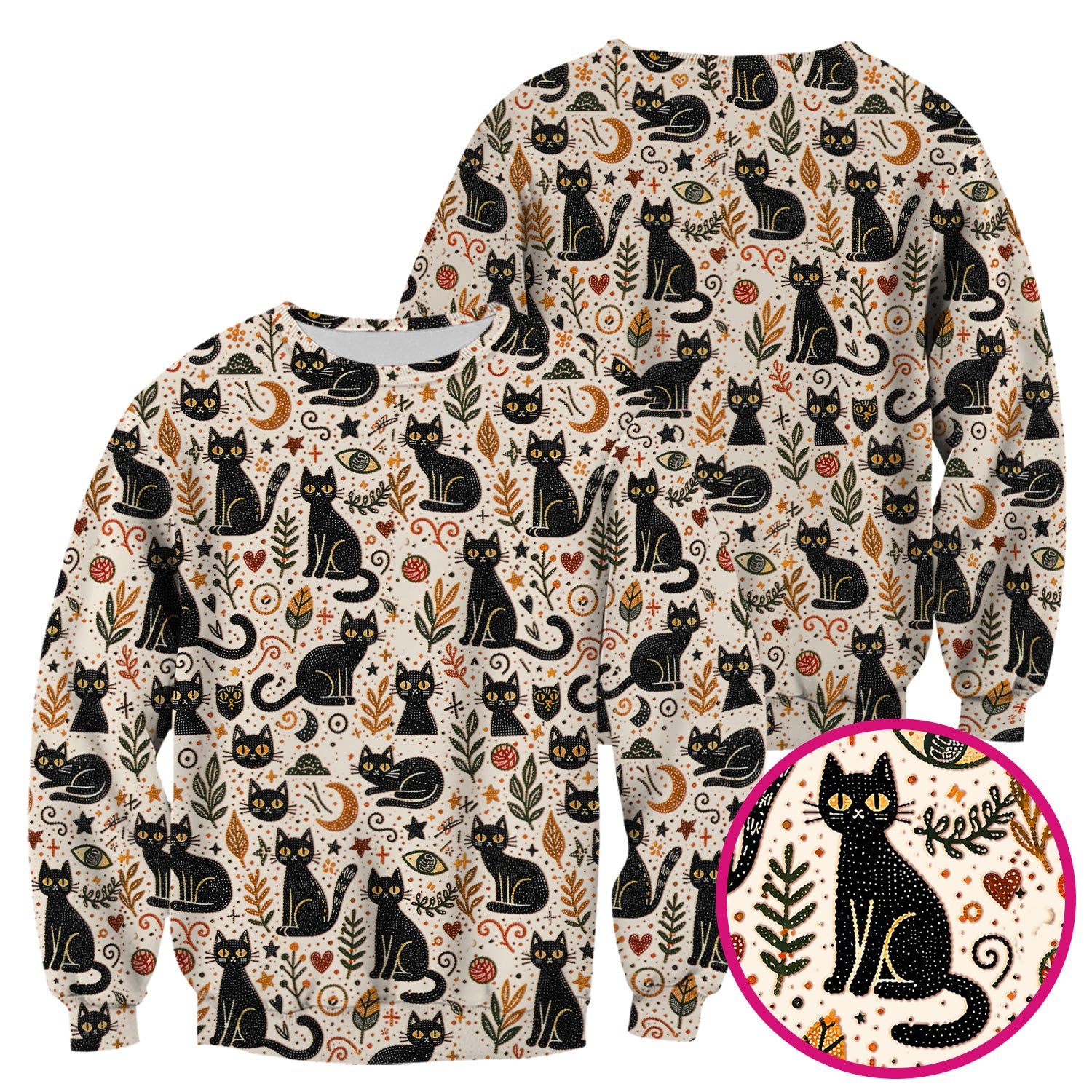 Mystic Black Cat Celestial Doodle Pattern Scrub Top, Comfortable Scrubs for Nurses