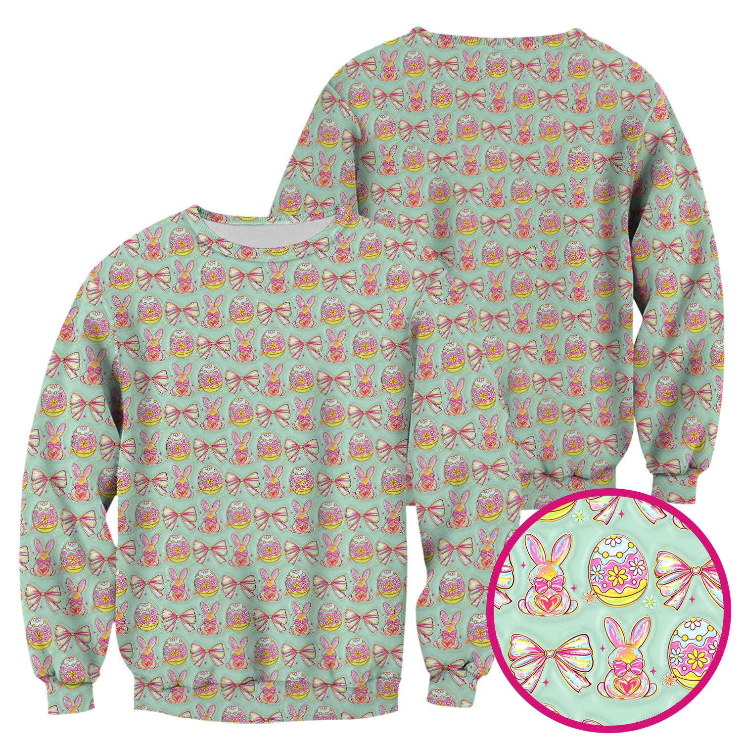 Easter Bunny Pastel Egg Bow Pattern Scrub Top, Breathable Fabrics Nursing Uniform
