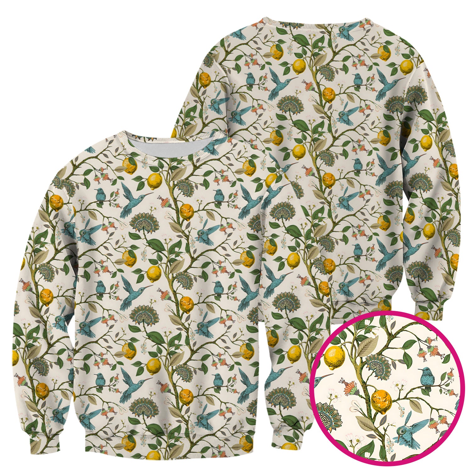 Cute Hummingbird Lemon Floral Pattern Scrub Top, Comfortable Scrubs for Nurses