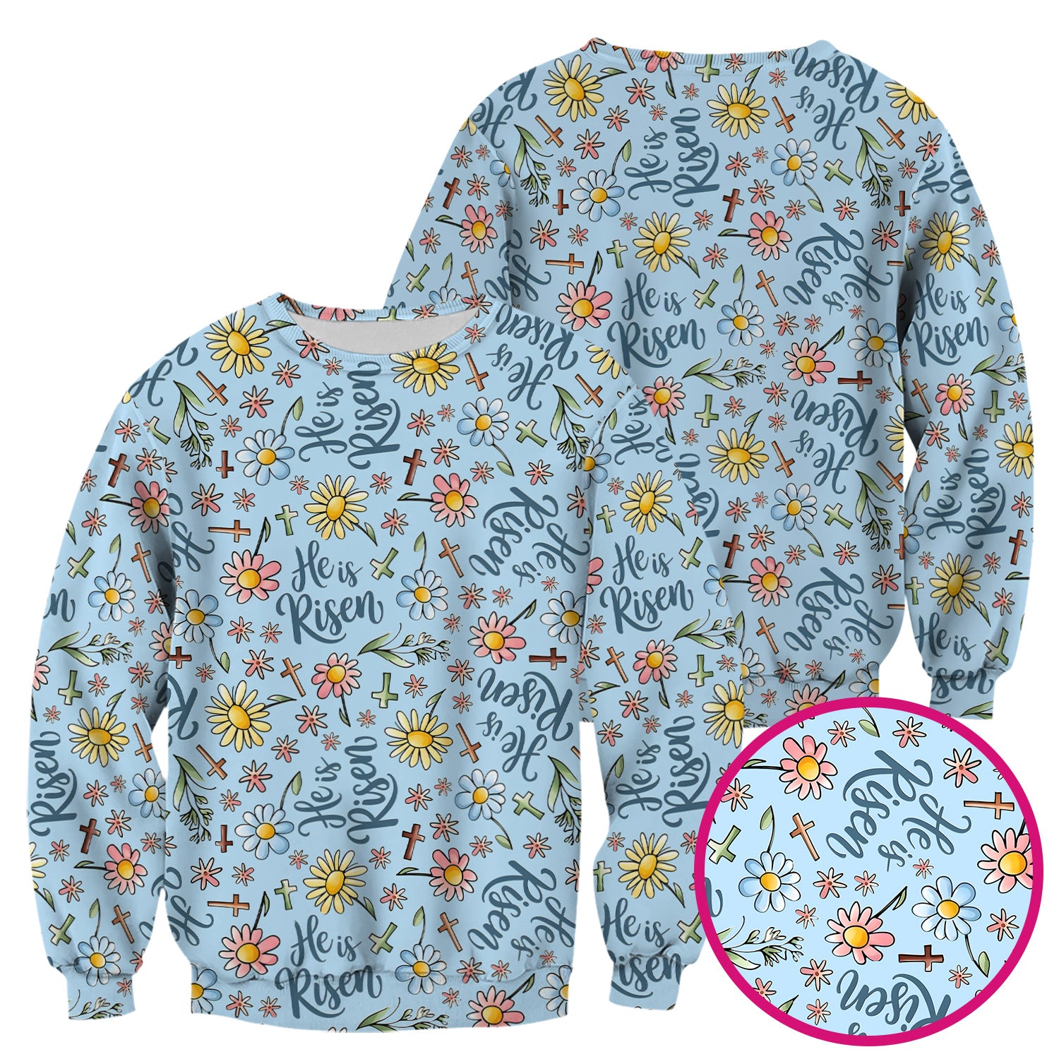 He Is Risen Cross Flower Pattern Scrub Top, Comfortable Scrubs For Nurses