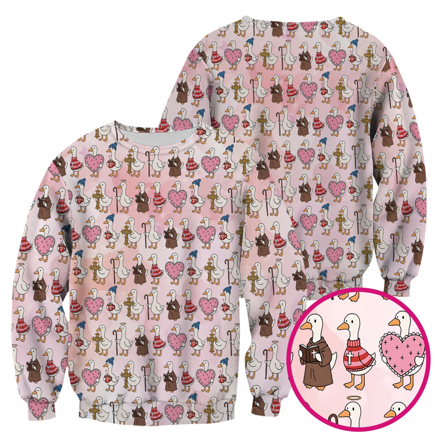 Goose Valentine Heart Illustration Design Scrubs Top, Breathable Fabrics Nursing Uniform