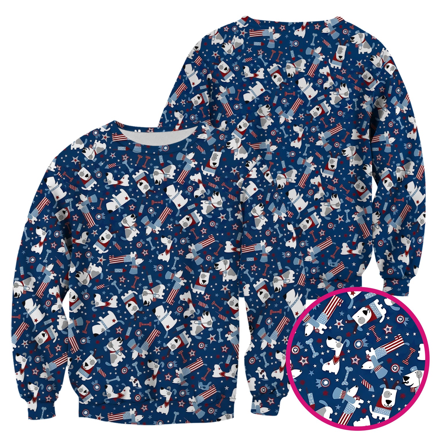 Patriotic Nurse Dog Stars Pattern Scrub Top, Comfortable Scrubs for Nurses