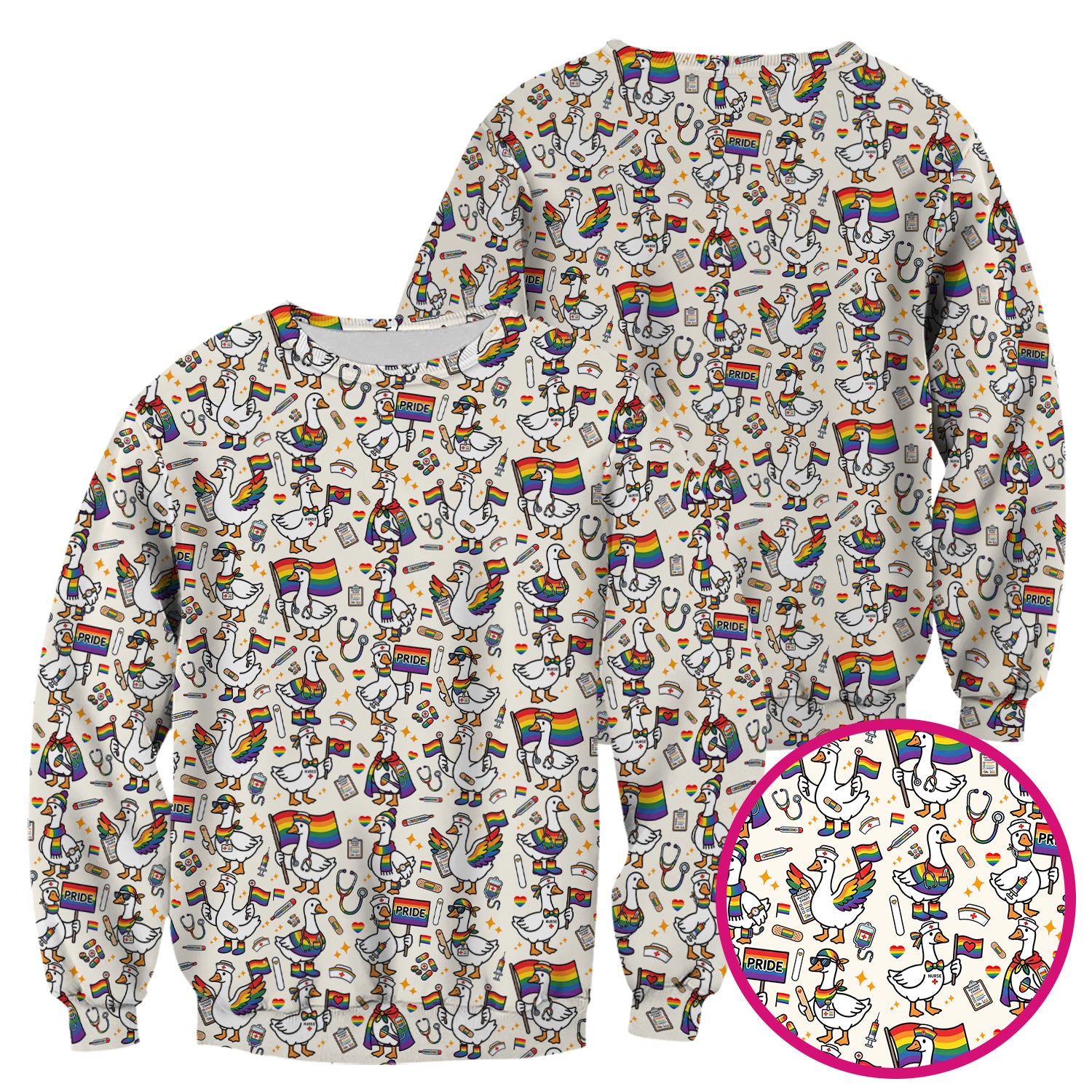 LGBT Pride Nurse Duck Pattern Scrub Top, Breathable Fabrics Nursing Uniform
