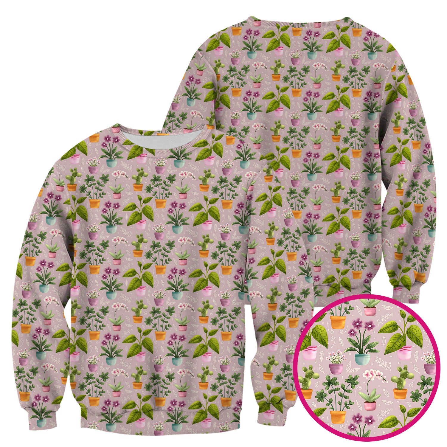 Potted Plant Orchid Cactus Pattern Scrub Top, Comfortable Scrubs for Nurses