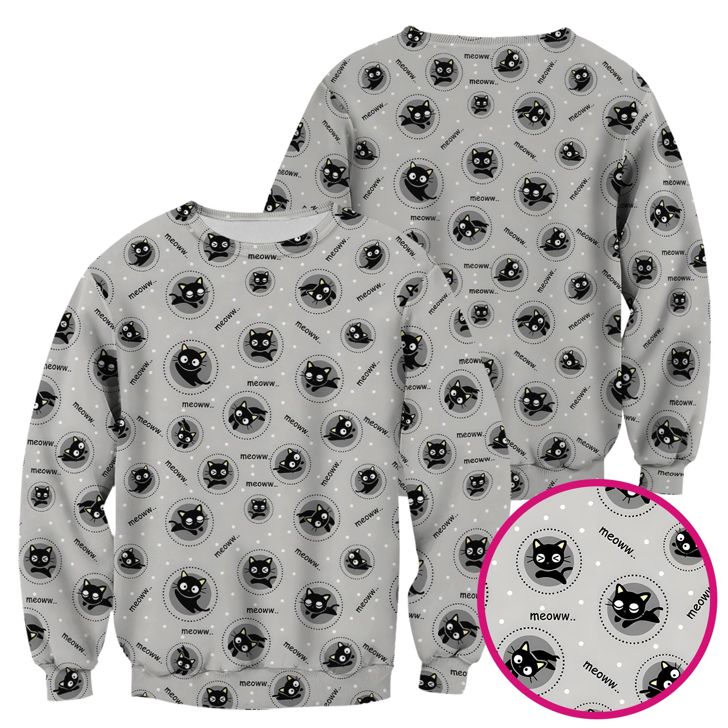 Funny Black Cat Meow Pattern Scrub Top, Comfortable Scrubs for Nurses