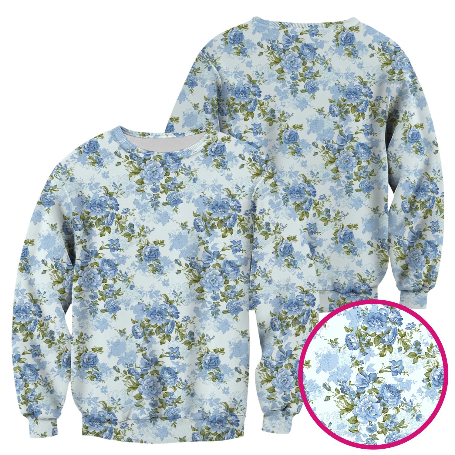 Cute Blue Floral Pattern Scrub Top, Comfortable Scrubs for Nurses