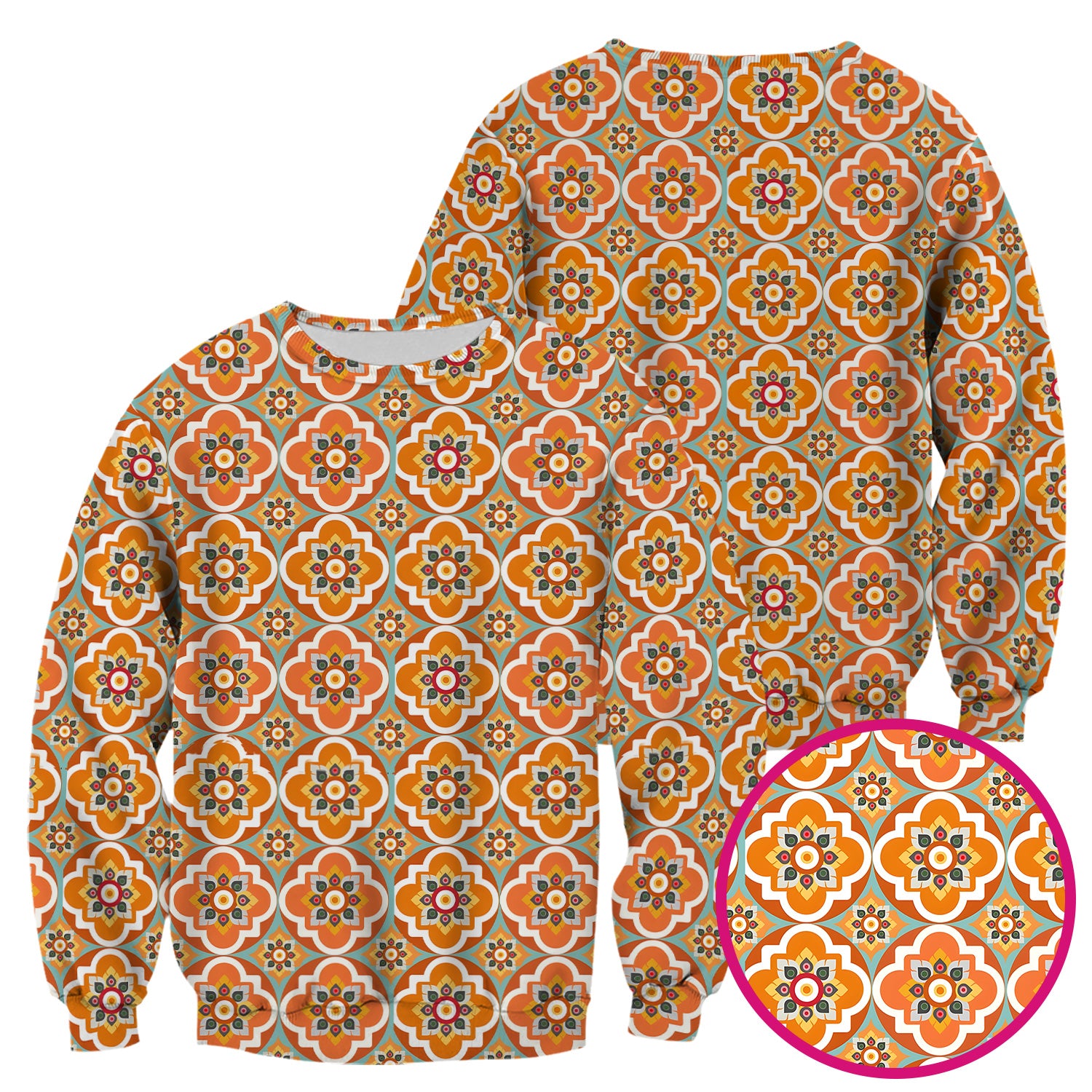 Orange Retro Geometric Floral Pattern Scrub Top, Comfortable Scrubs for Nurses
