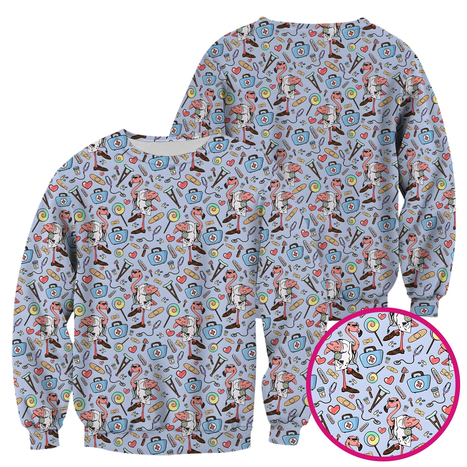 Flamingo Nurse Medical Care Pattern Scrub Top, Comfortable Scrubs for Nurses