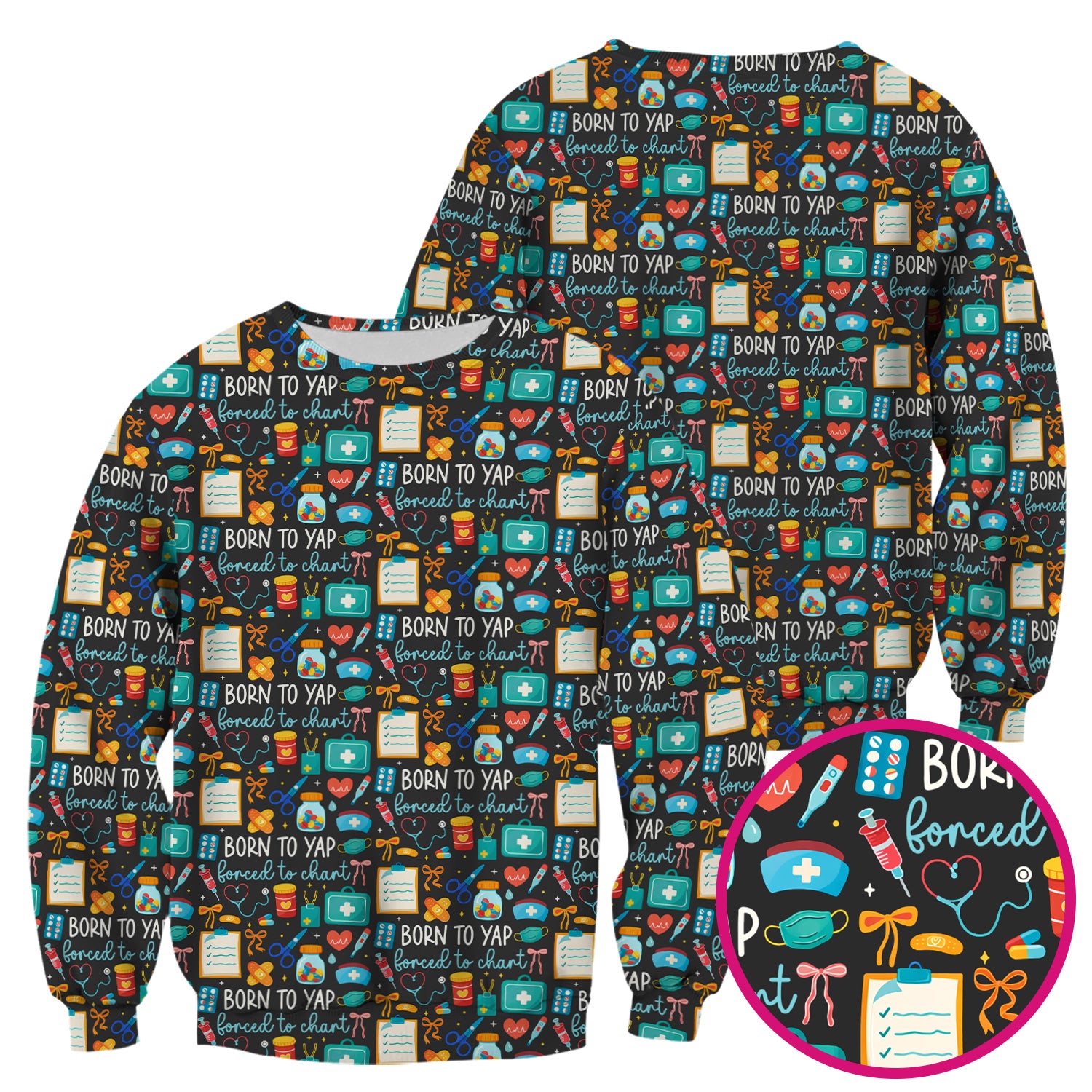Born To Yap Medical Tools Pattern Scrub Top, Comfortable Scrubs for Nurses