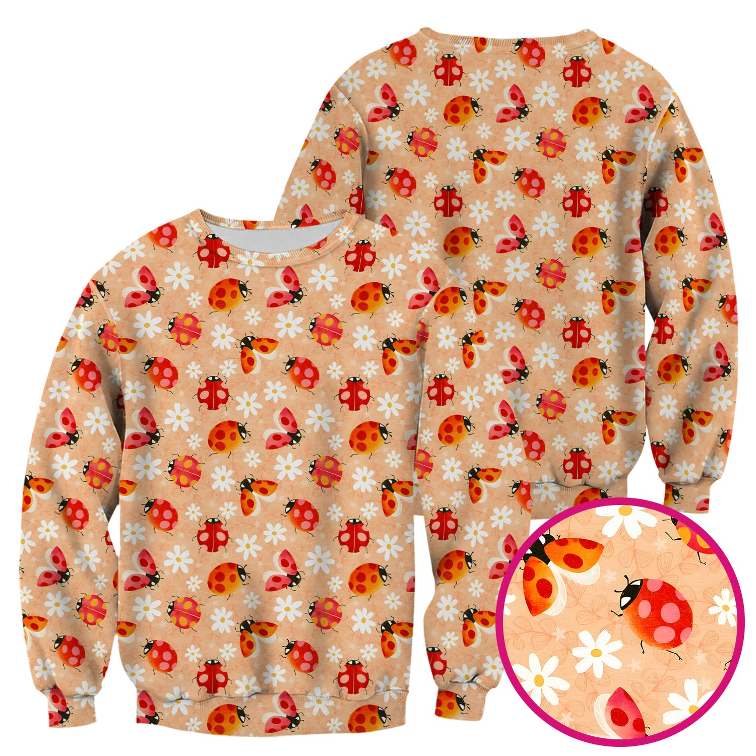 Ladybug Daisy Floral Pattern Scrub Top, Comfortable Scrubs for Nurses