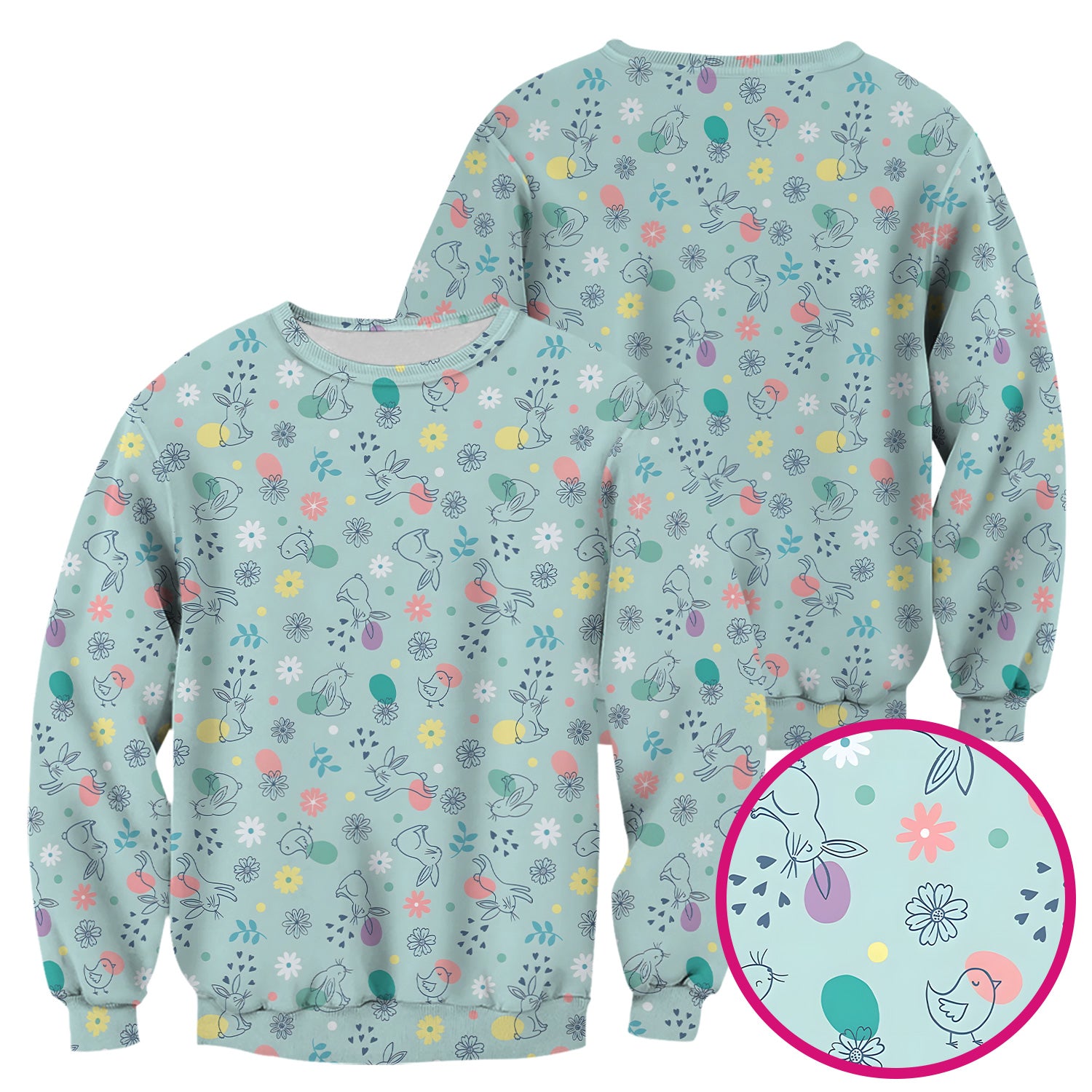 Whimsical Easter Bunny Eggs Pattern Scrub Top, Comfortable Scrubs for Nurses