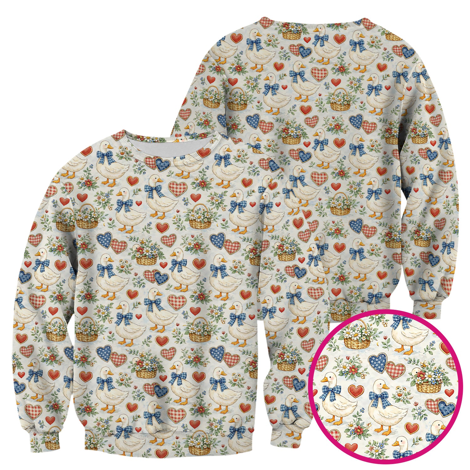 Cute Duck Heart Floral Nurse Pattern Scrub Top, Comfortable Scrubs for Nurses