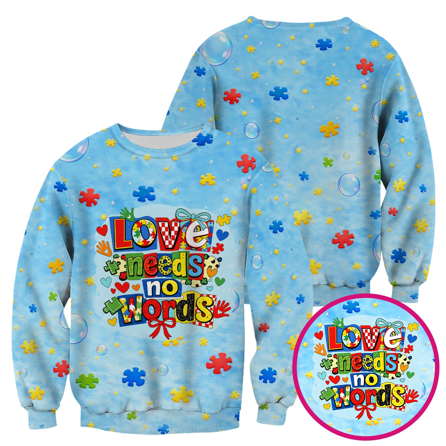 Autism Awareness Nurse Puzzle Love Needs No Words Pattern Scrub Top, Comfortable Scrubs for Nurses