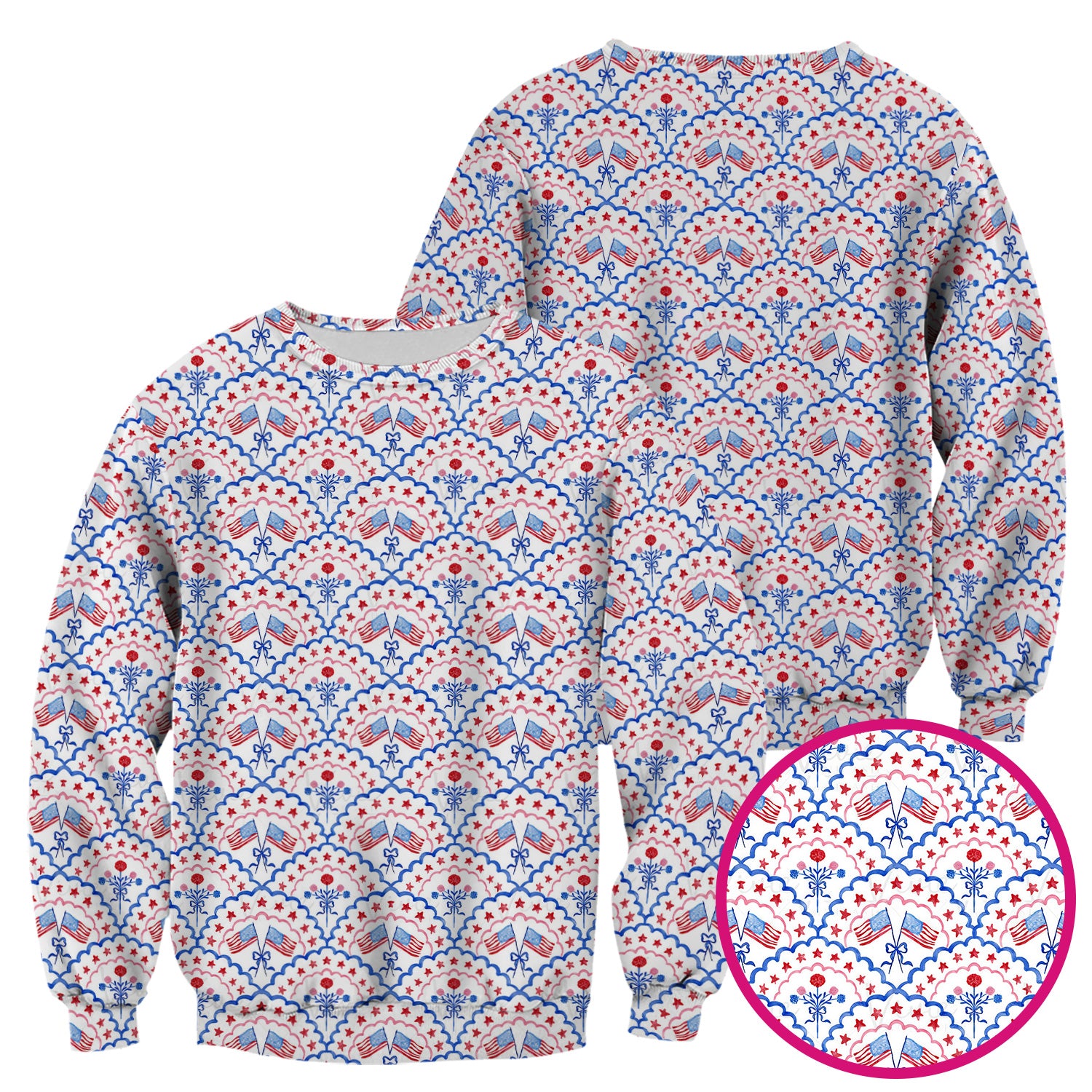 Patriotic Scallop Star Flag Floral Pattern Scrub Top, Comfortable Scrubs for Nurses
