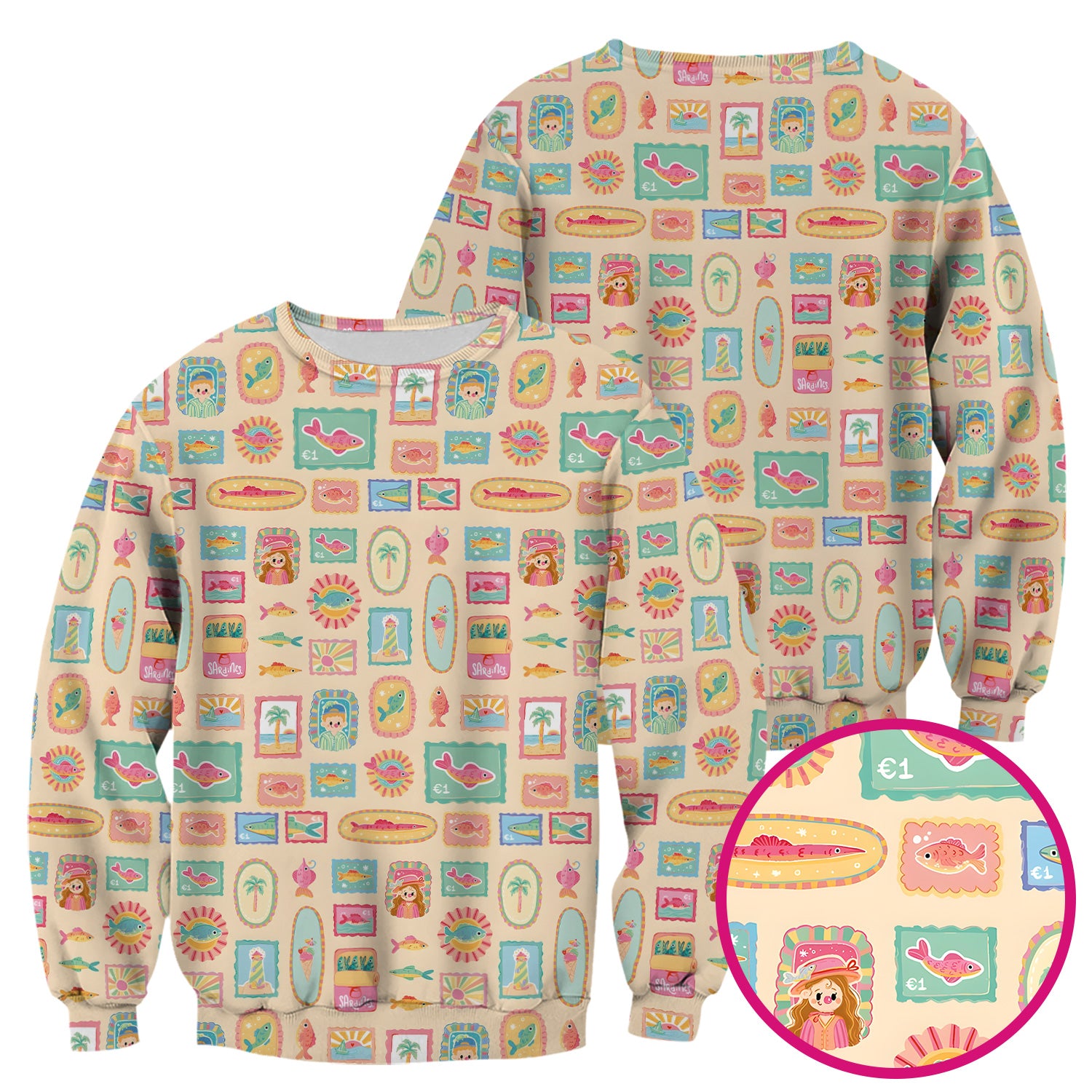 Coastal Vintage Postage Stamp Pattern Scrub Top, Comfortable Scrubs for Nurses
