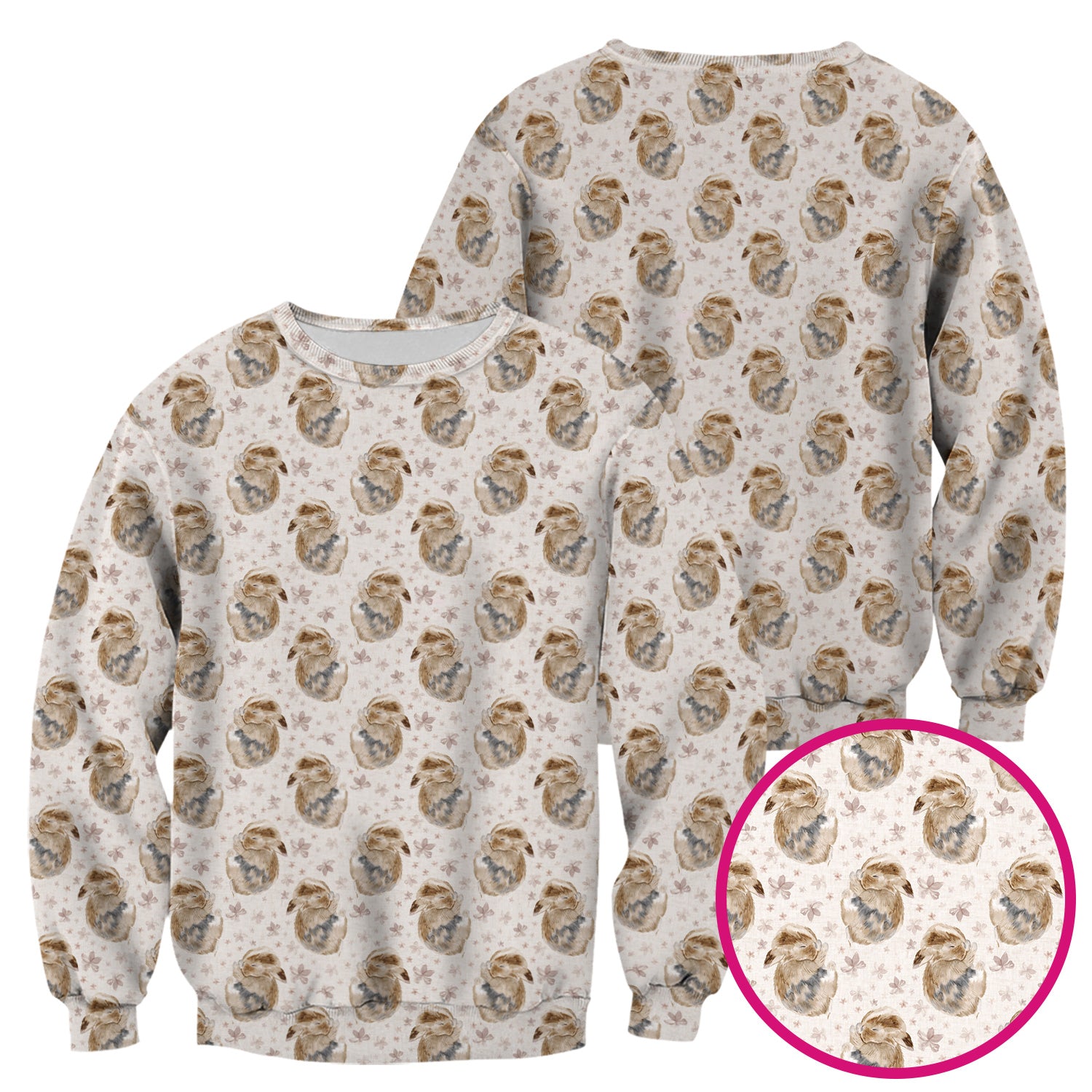 Cute Sleeping Bunny Floral Meadow Pattern Nurse Scrub Top, Comfortable Scrubs for Nurses